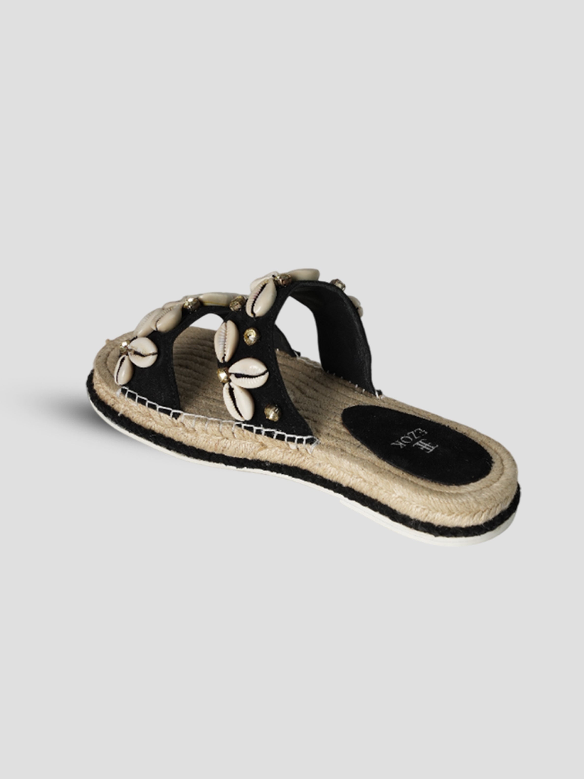 Ezok Black suede Leather Slip On Sandals