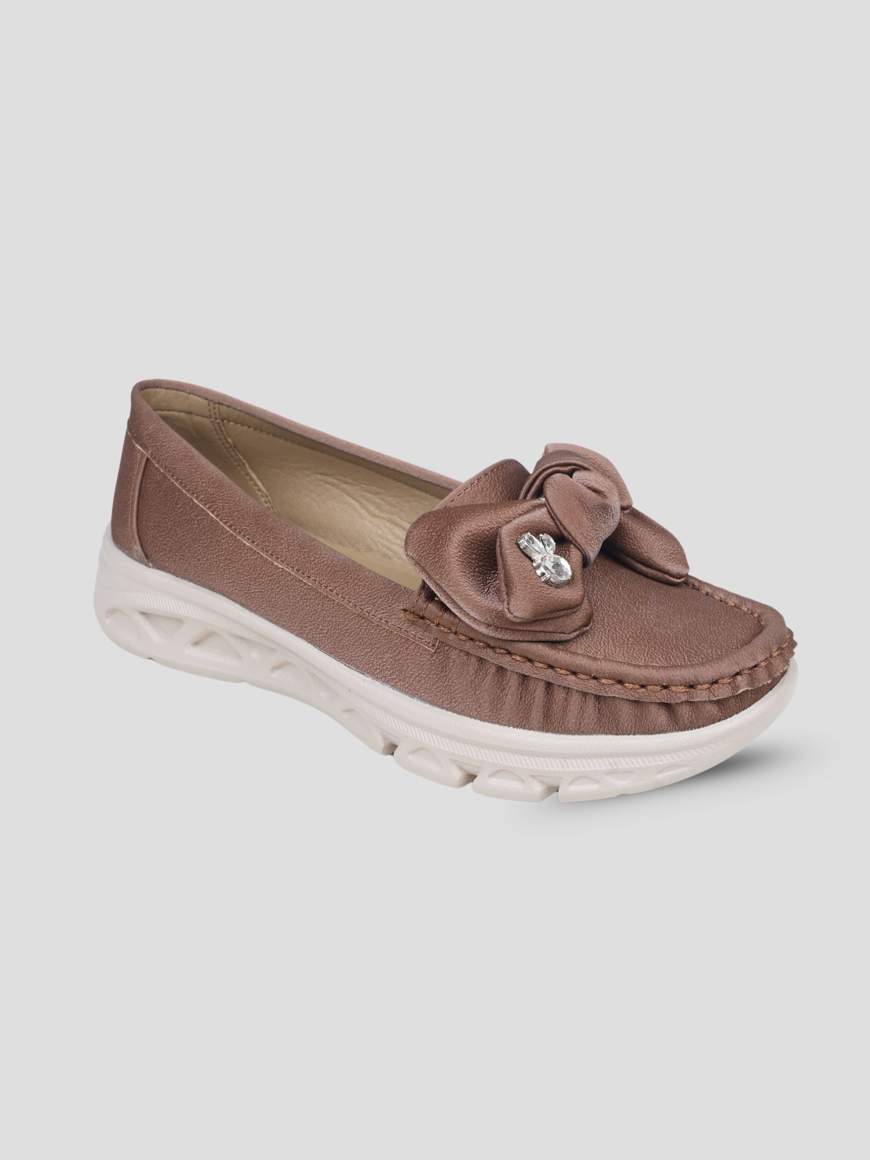 JiveVibe by Ezok Women Brown Synthetic Slip-On Casual Shoes with Bow Detail