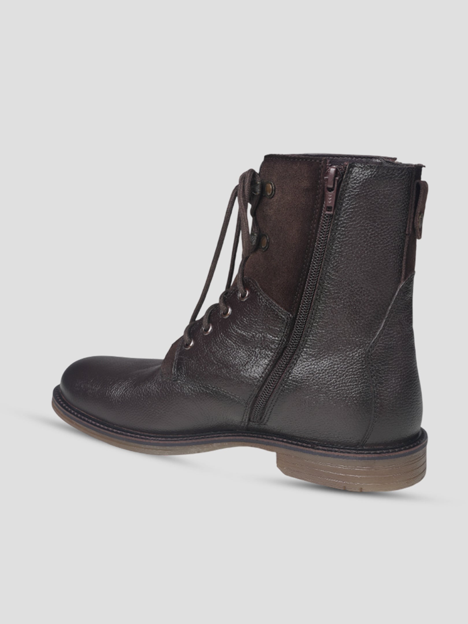 Ezok Men Leather Lace-Up With Zipper Boots
