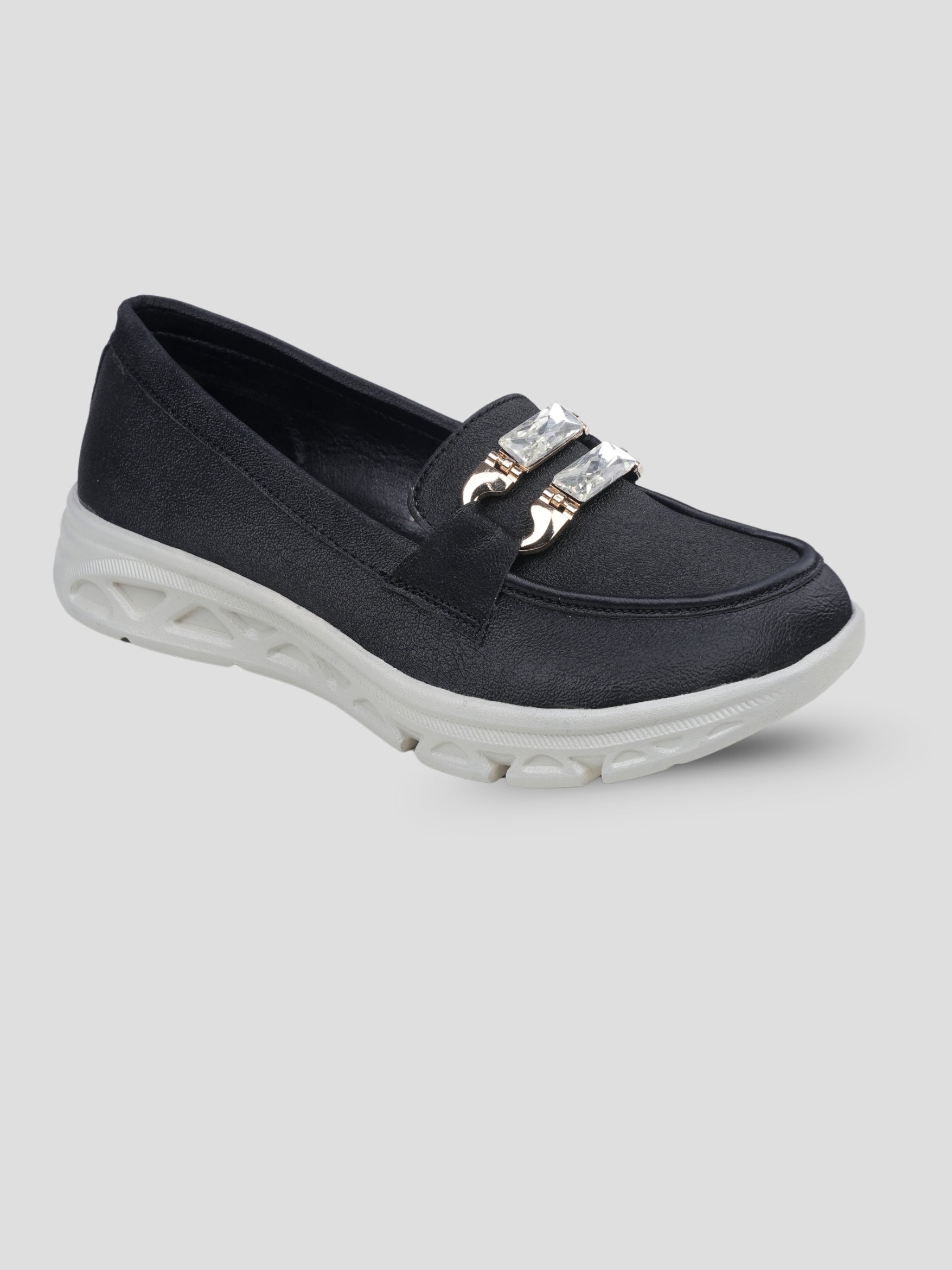 JiveVibe by Ezok Women Black Synthetic Slip-On Casual Shoes with Metal Detail