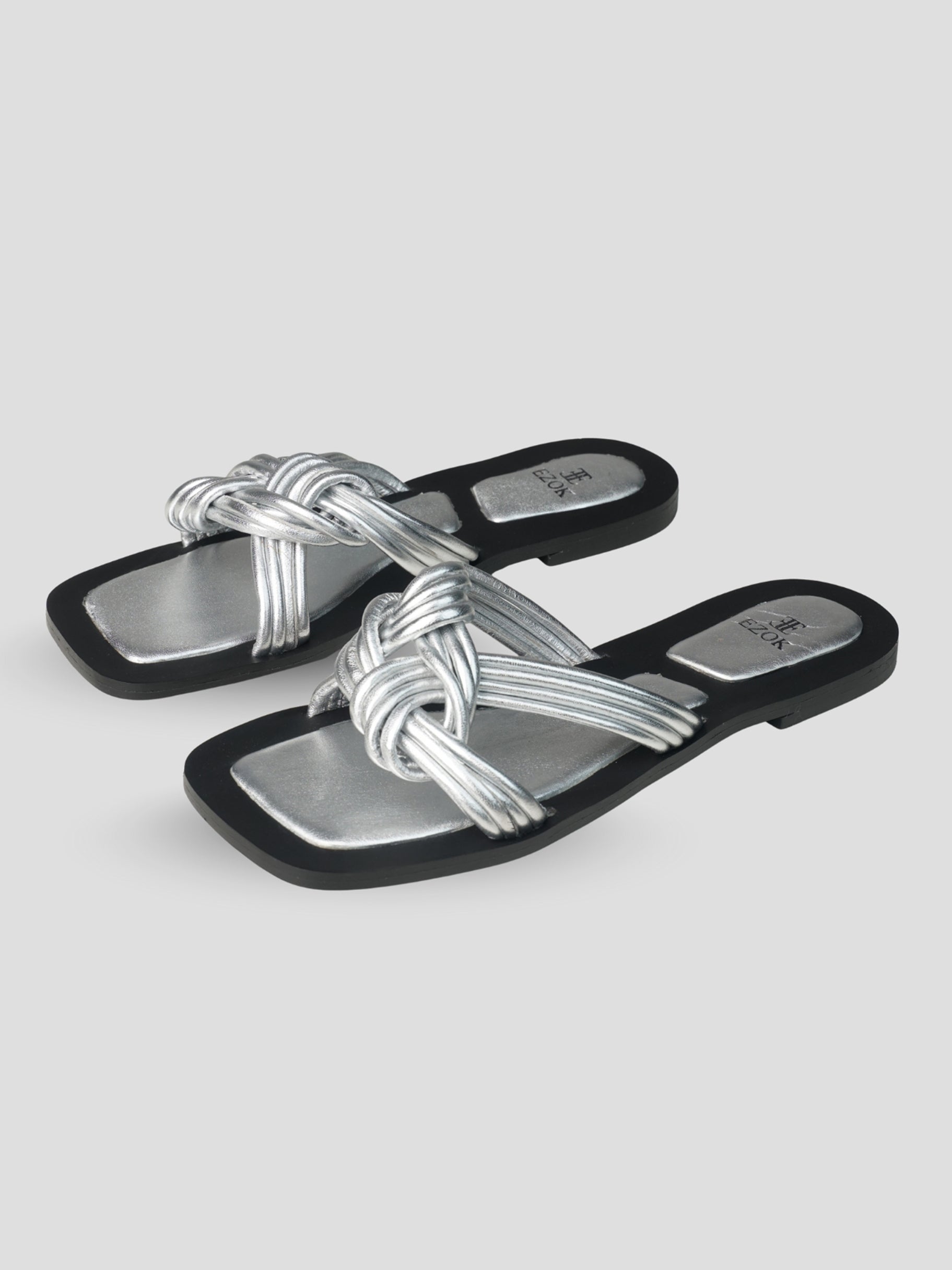Ezok Silver Leather Slip On Sandals