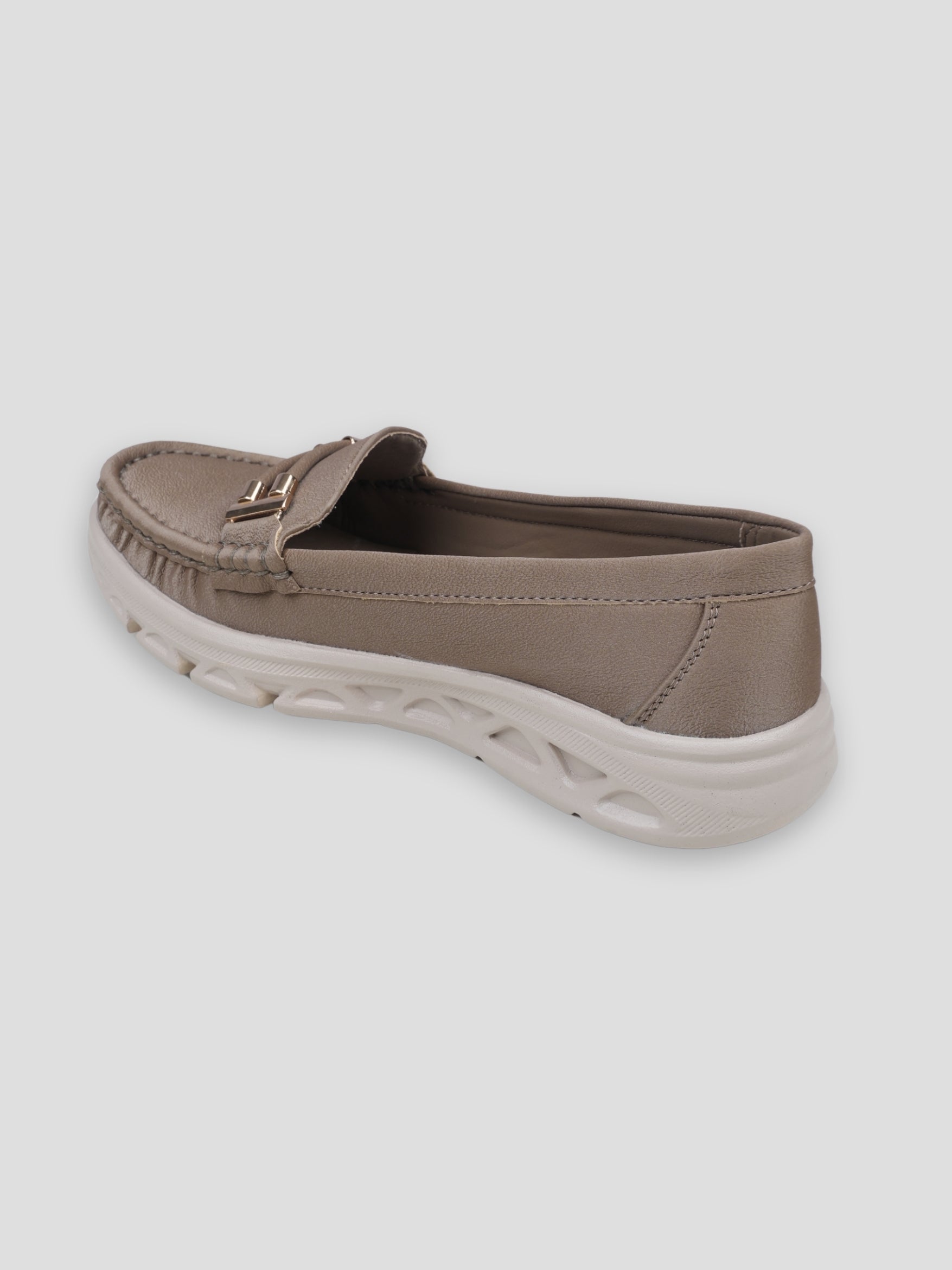 JiveVibe by Ezok Women Grey Textured Synthetic Loafers with Metallic Detail