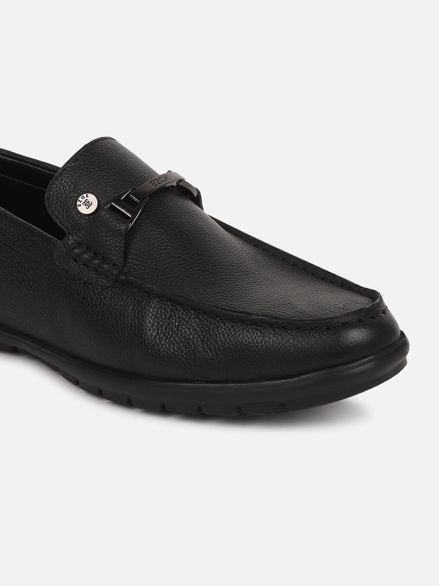 Ezok Men Black Leather Loafer Mocassins