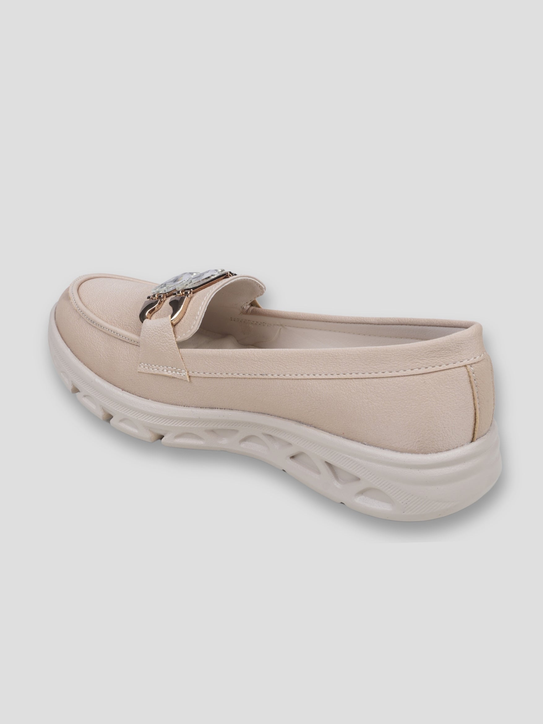 JiveVibe by Ezok Women Beige Synthetic Slip-On Casual Shoes with Metal Detail