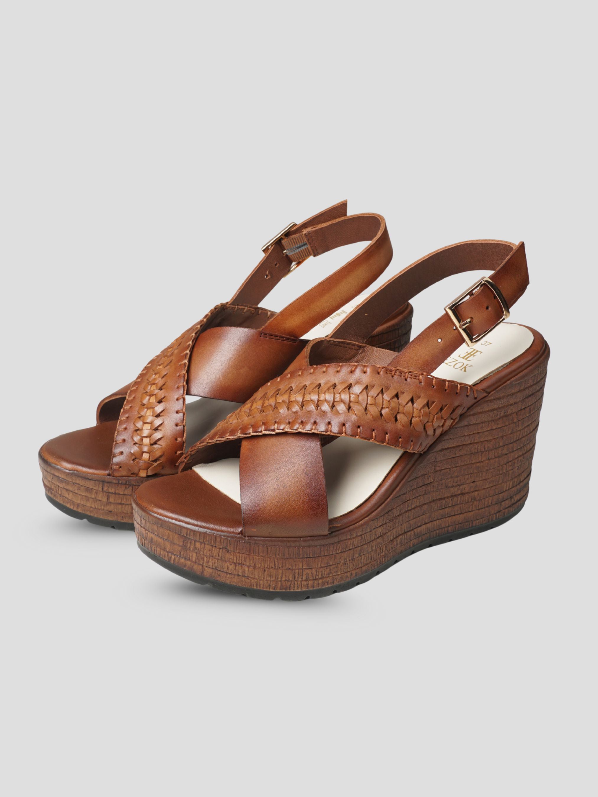Ezok Brown Leather Slip On With Buckle Sandals