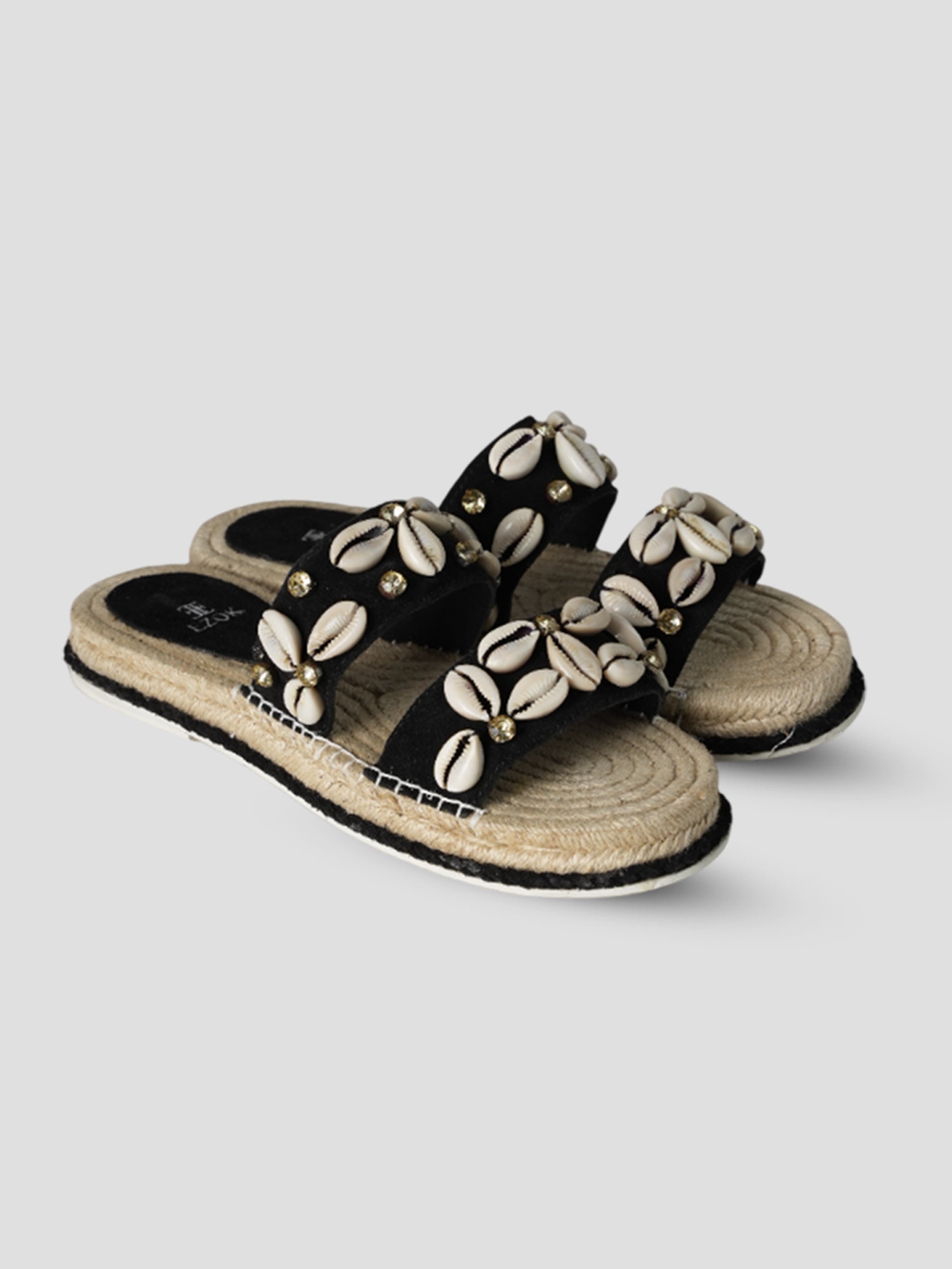 Ezok Black suede Leather Slip On Sandals