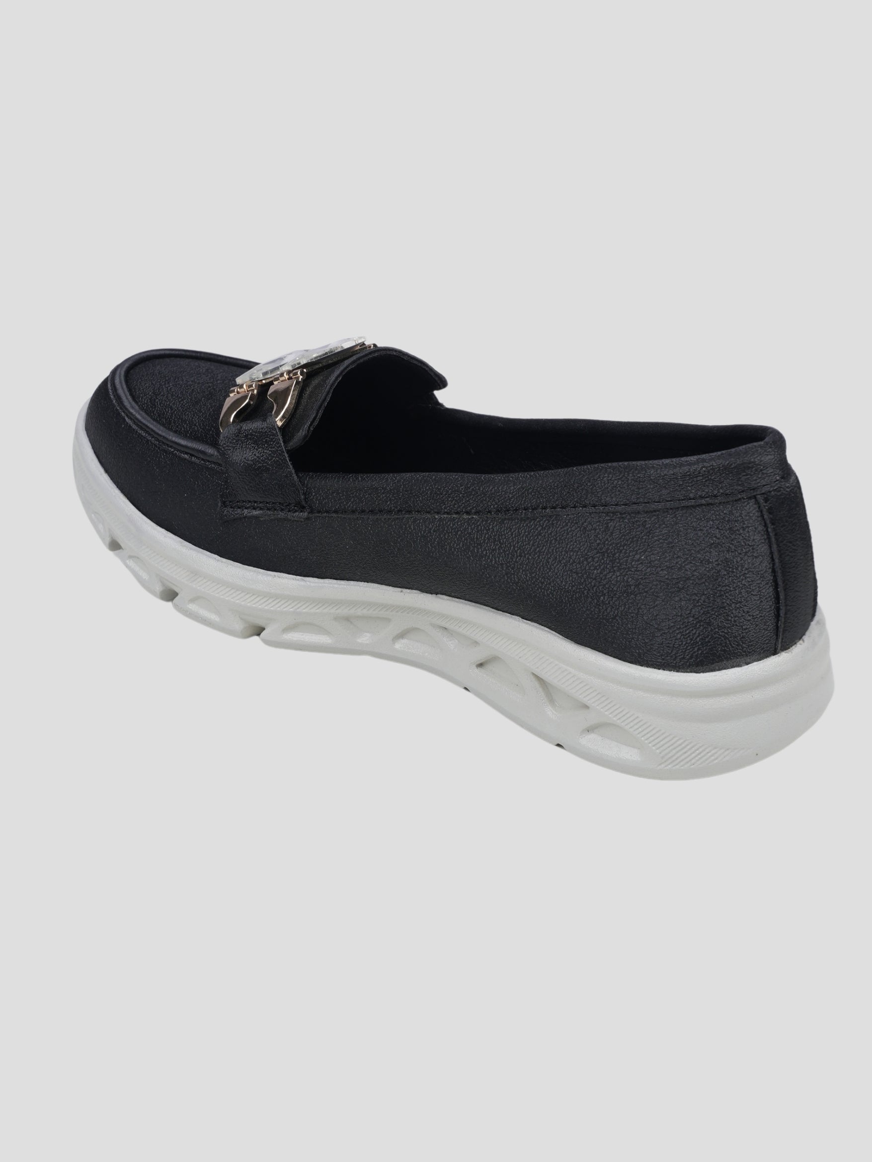 JiveVibe by Ezok Women Black Synthetic Slip-On Casual Shoes with Metal Detail