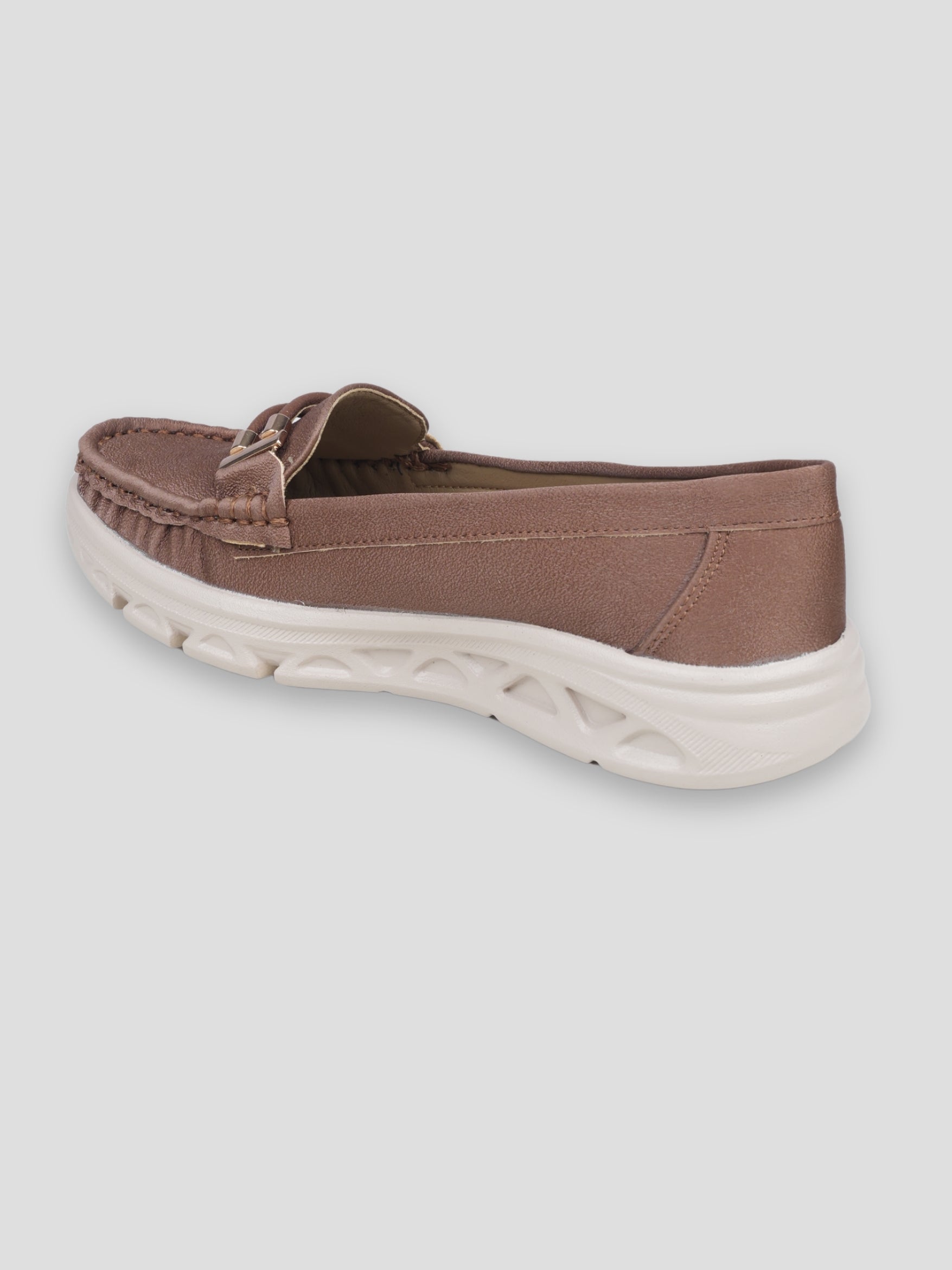 JiveVibe by Ezok Women Brown Textured Synthetic Loafers with Metallic Detail