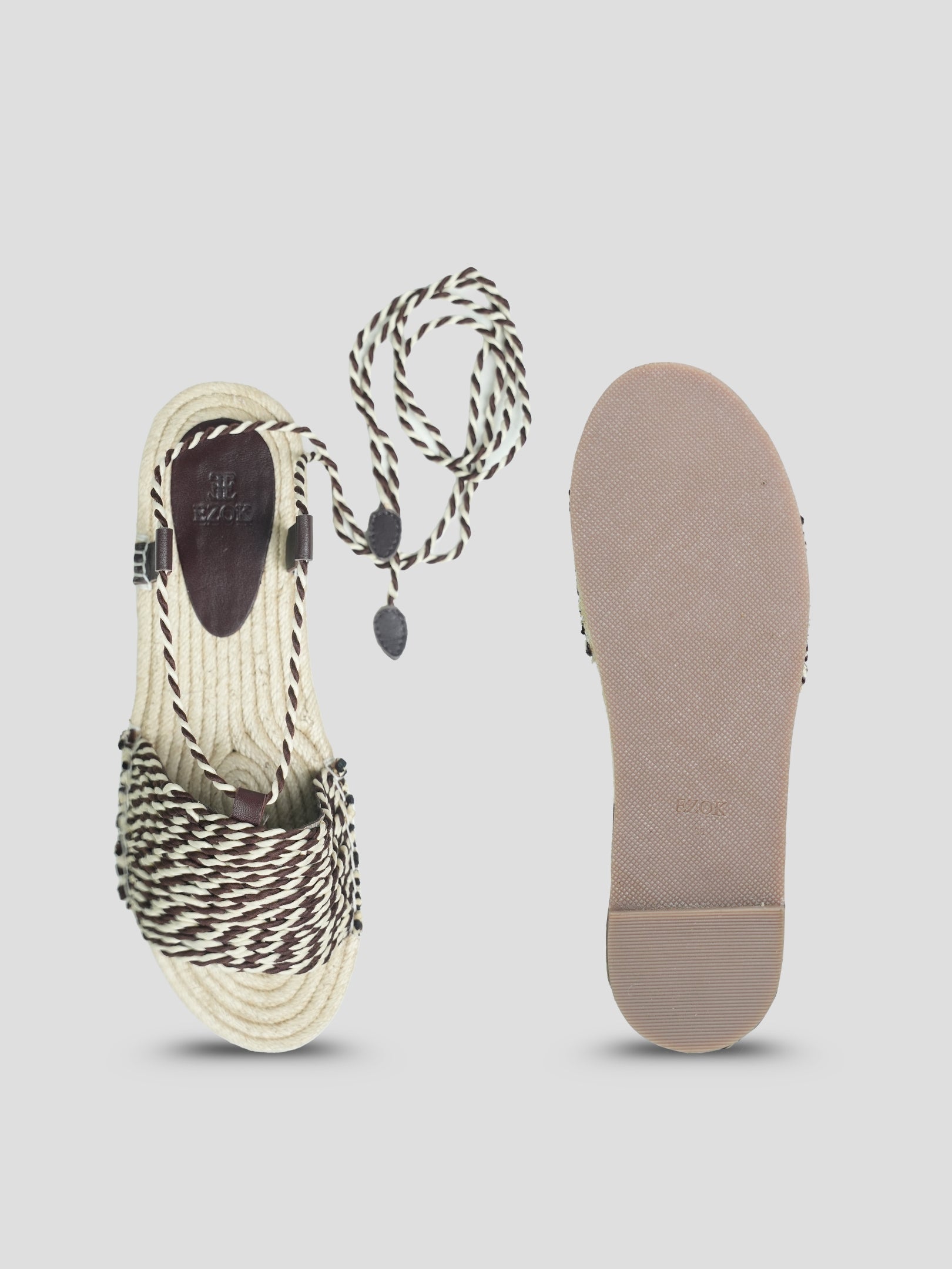 Ezok Women Chocolate Woven Sandals | Stylish Dori Wrap Flats for Casual & Party Wear