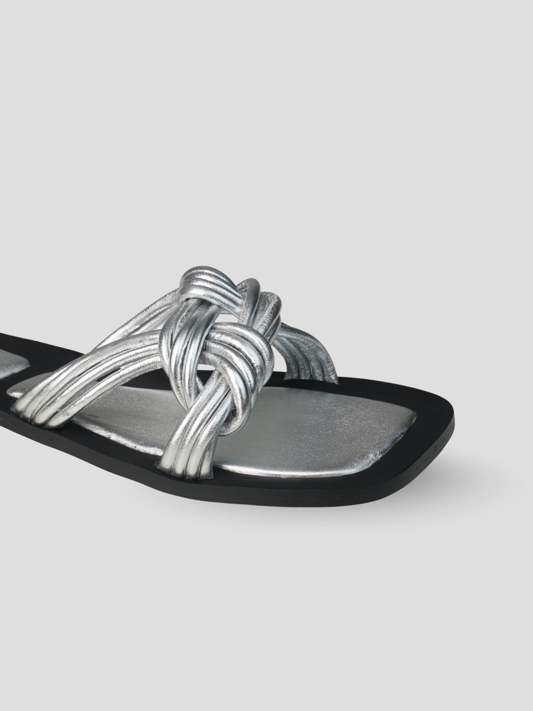 Ezok Silver Leather Slip On Sandals