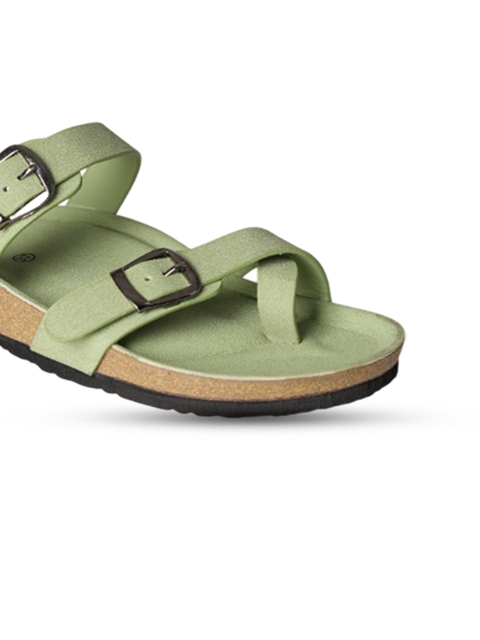 Jive Vibe By Ezok Green Synthetic Slip On With Buckle Sandals