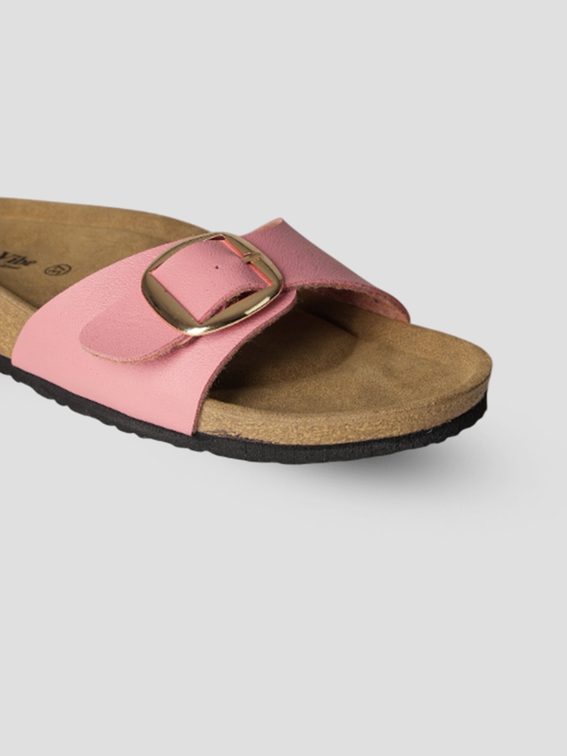 Jive Vibe By Ezok Pink Synthetic Slip On With Buckle Sandals
