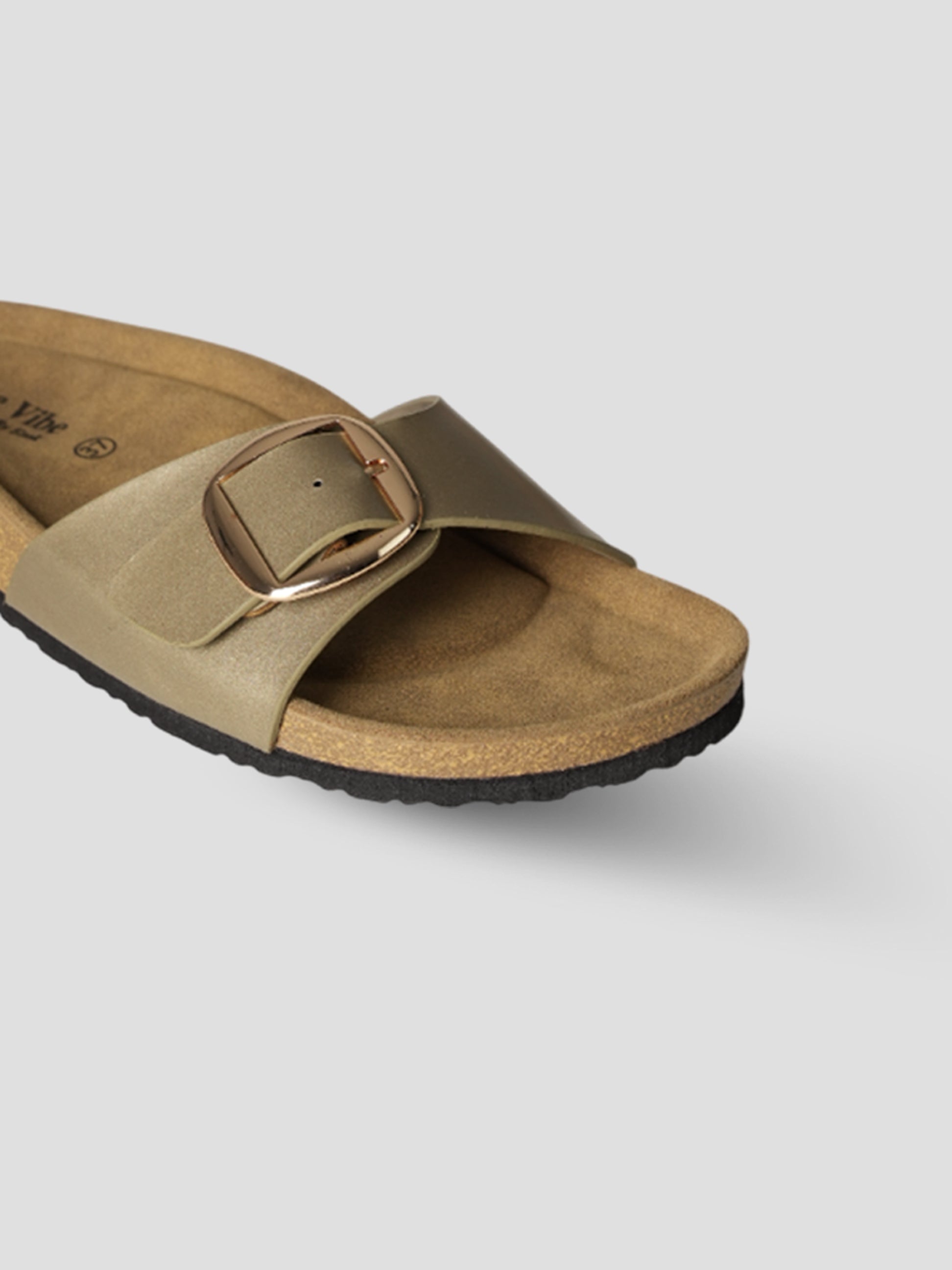 Jive Vibe By Ezok Gold Synthetic Slip On With Buckle Sandals