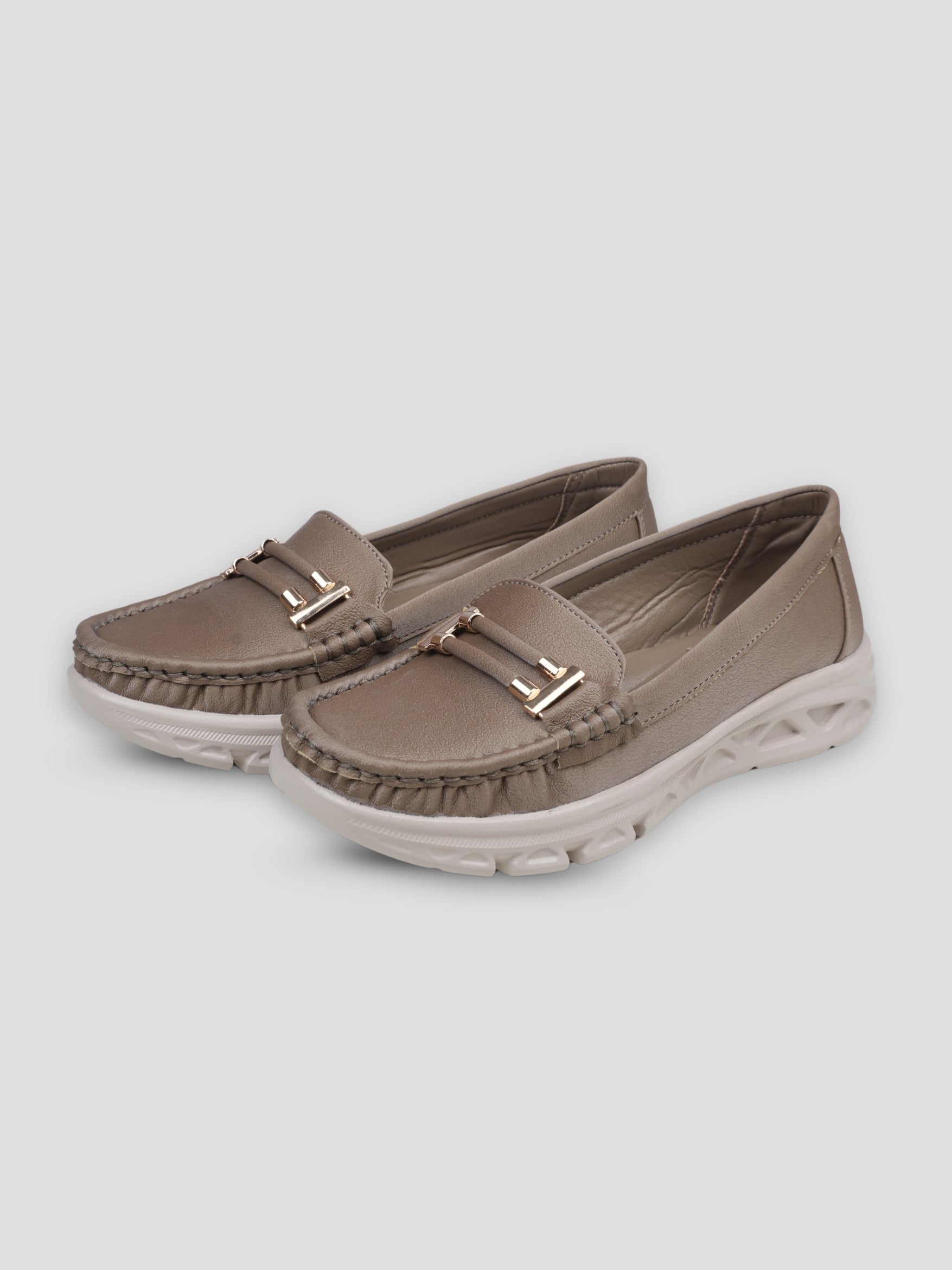 JiveVibe by Ezok Women Grey Textured Synthetic Loafers with Metallic Detail