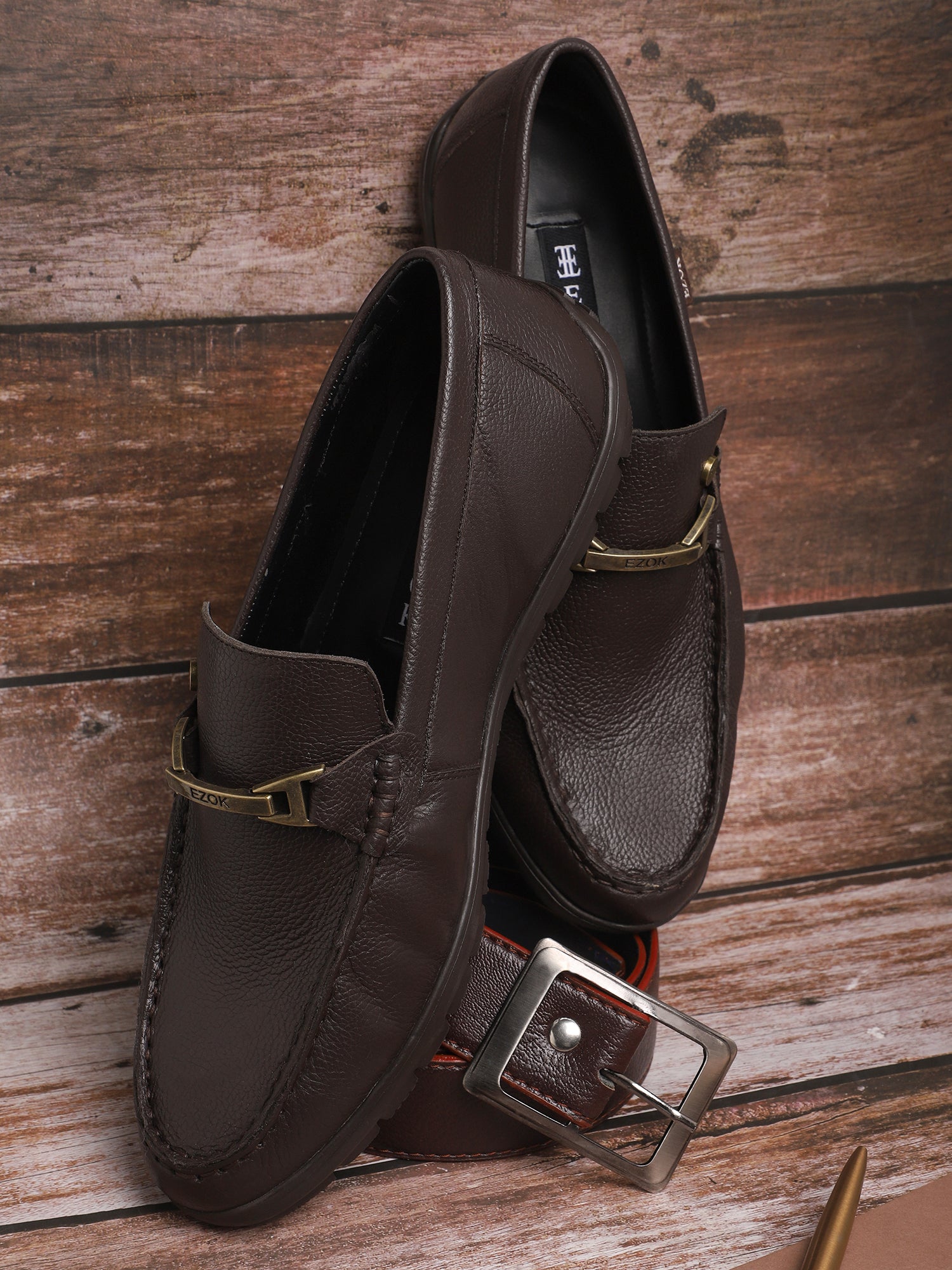 Ezok Men Brown Leather Loafer Mocassins