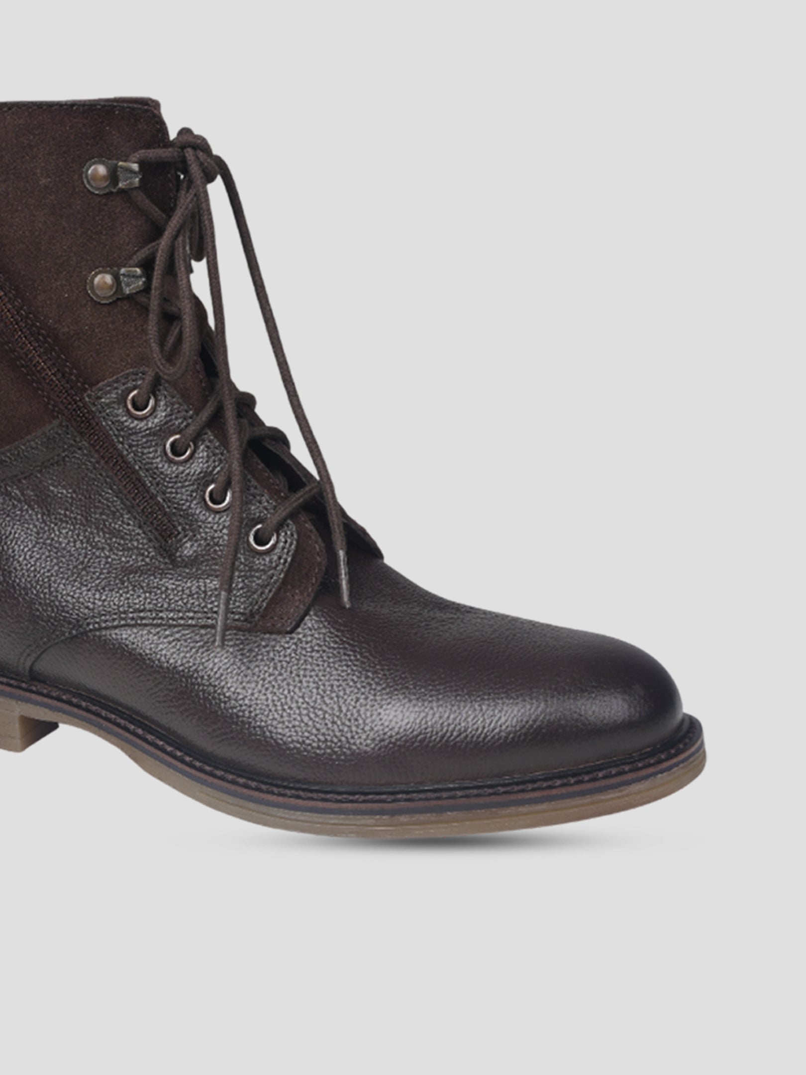 Ezok Men Leather Lace-Up With Zipper Boots
