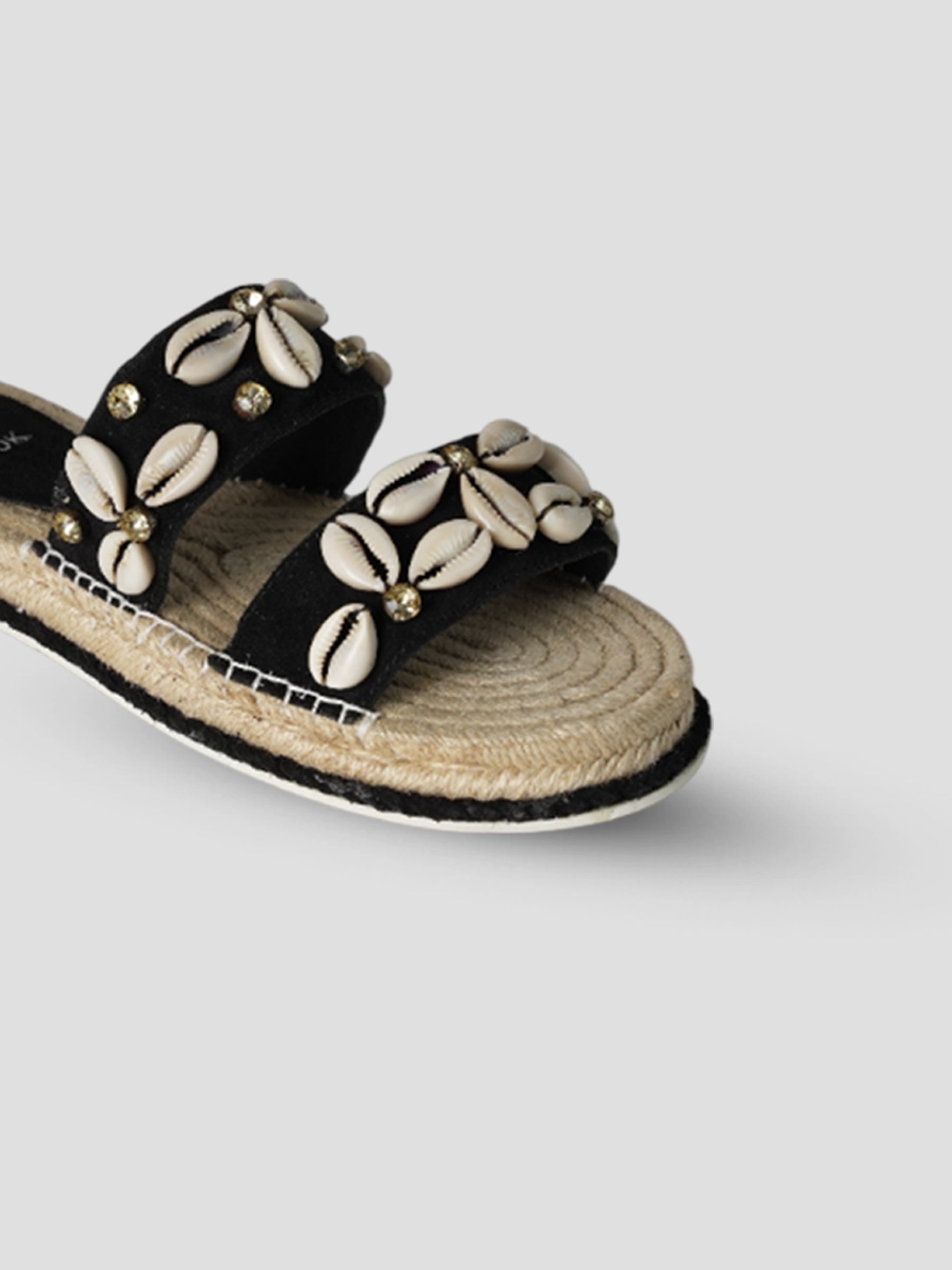 Ezok Black suede Leather Slip On Sandals