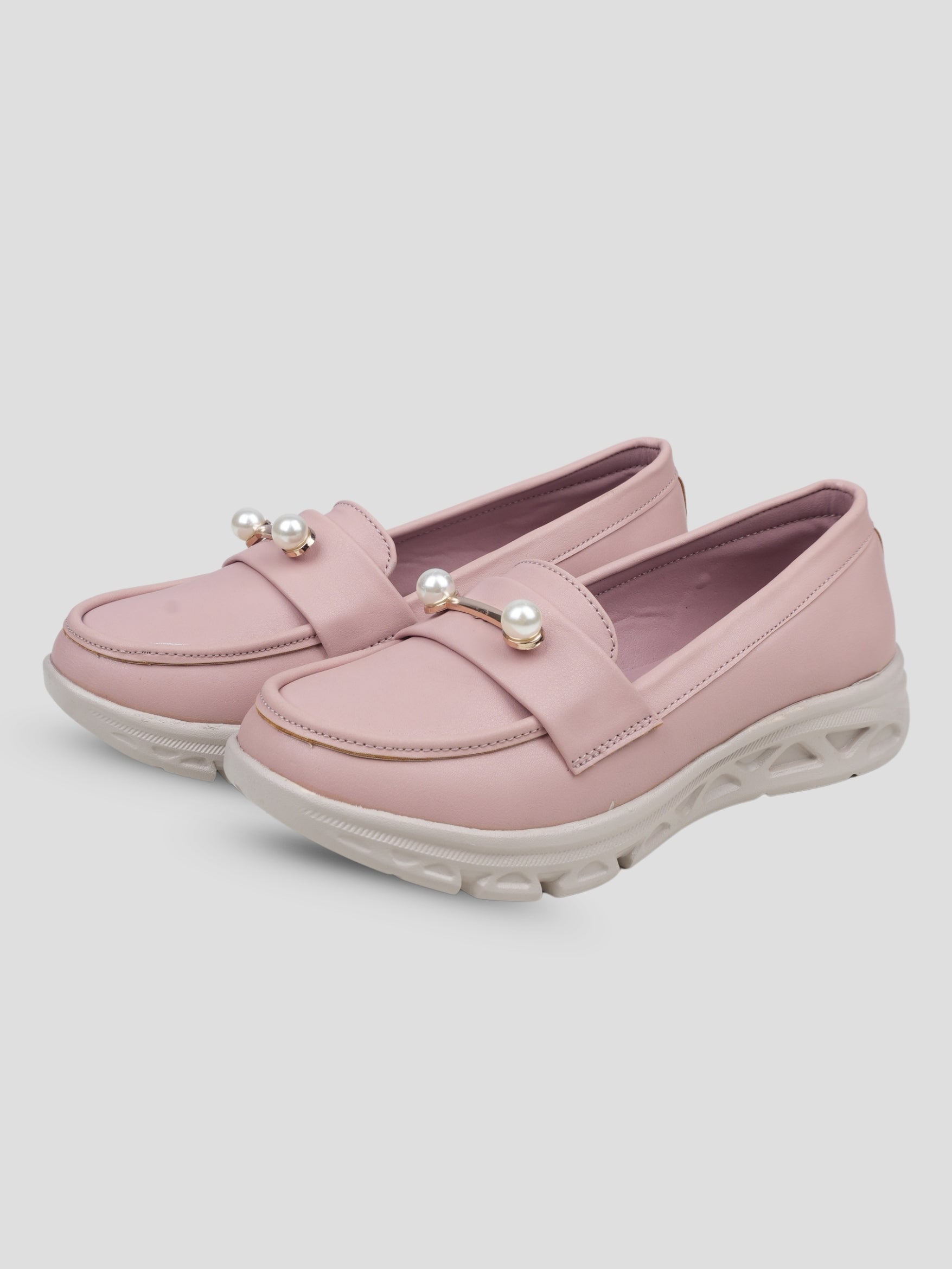 JiveVibe by Ezok Women Pink Synthetic Slip-On Casual Shoes with Pearl Metal Detail