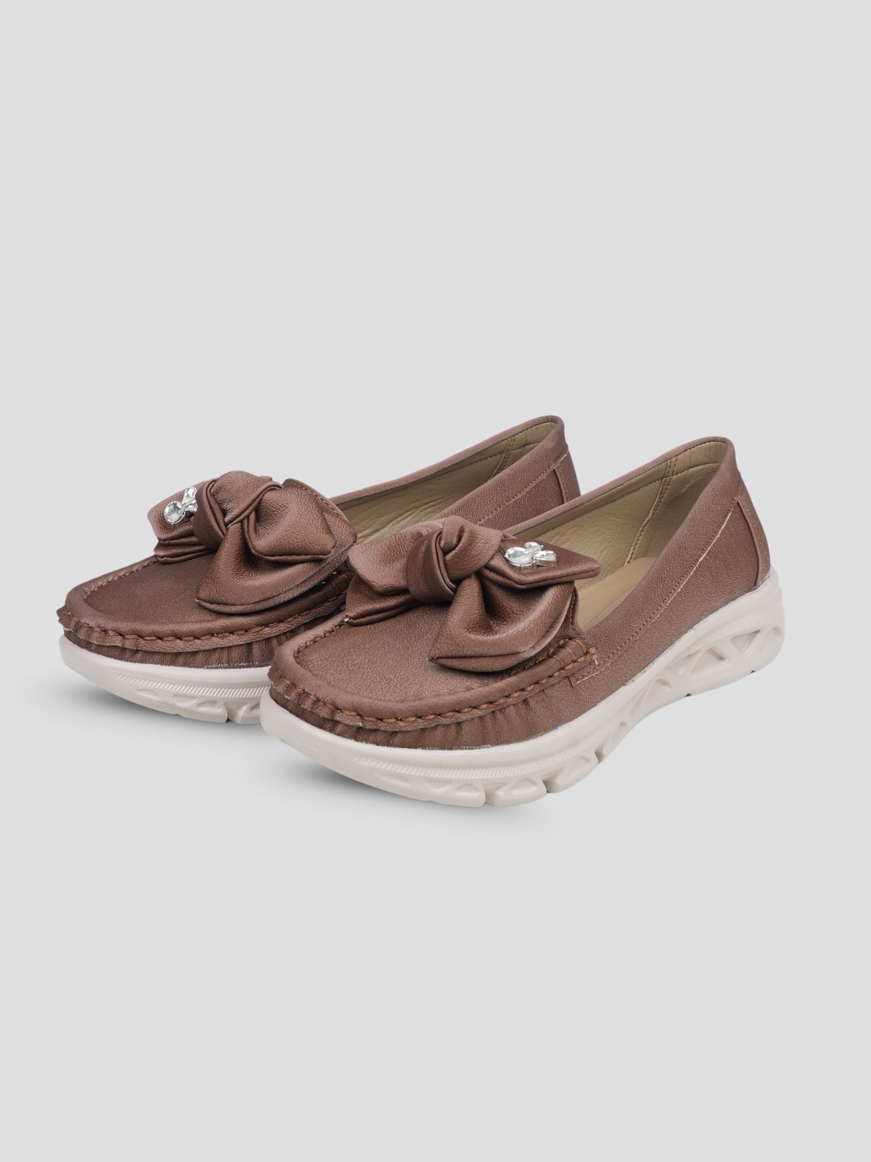 JiveVibe by Ezok Women Brown Synthetic Slip-On Casual Shoes with Bow Detail