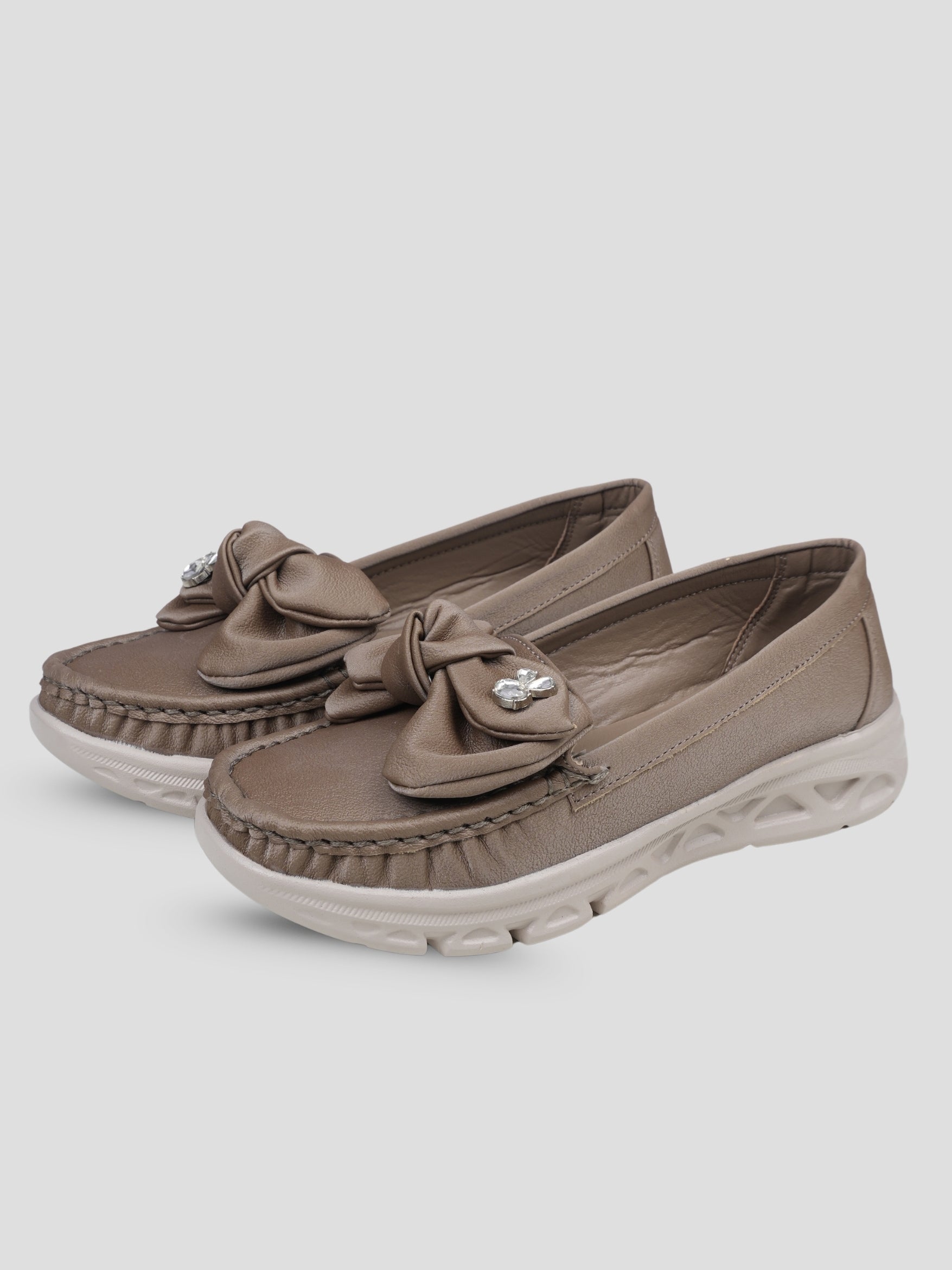 JiveVibe by Ezok Women Grey Synthetic Slip-On Casual Shoes with Bow Detail