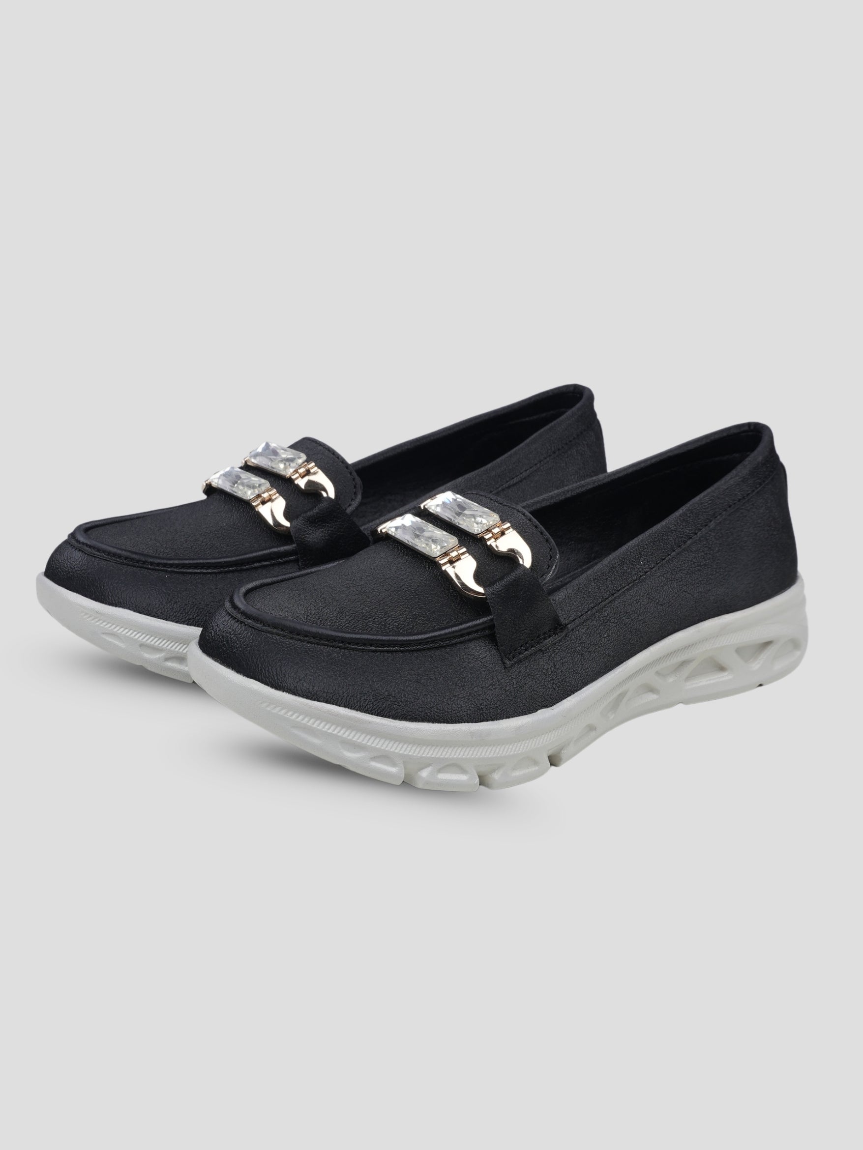 JiveVibe by Ezok Women Black Synthetic Slip-On Casual Shoes with Metal Detail