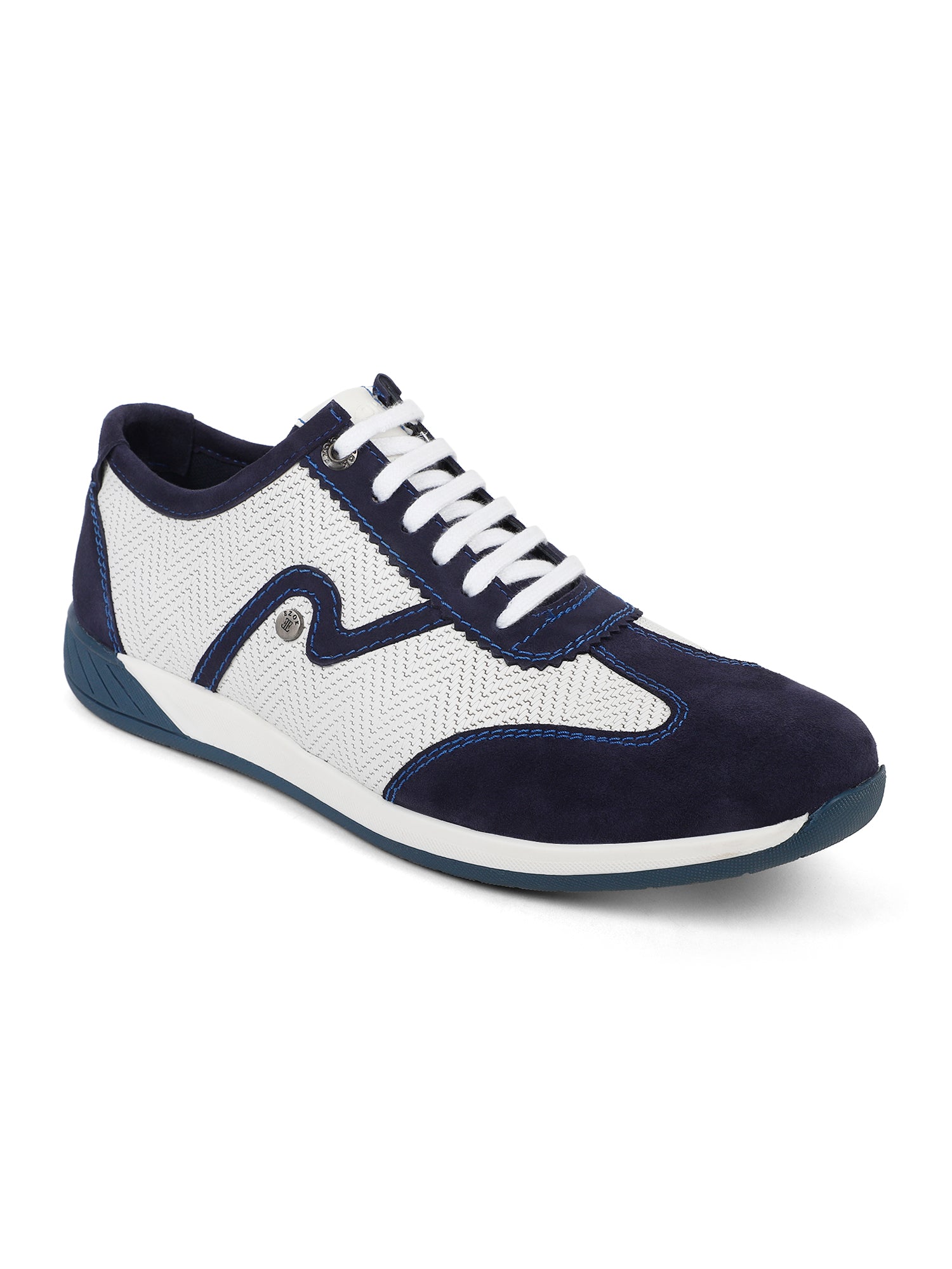 EZOK Men’s Casual Lace-Up Shoes | Premium Leather Upper | White & Navy Colour | Comfortable TPR Sole | Everyday & Office Wear