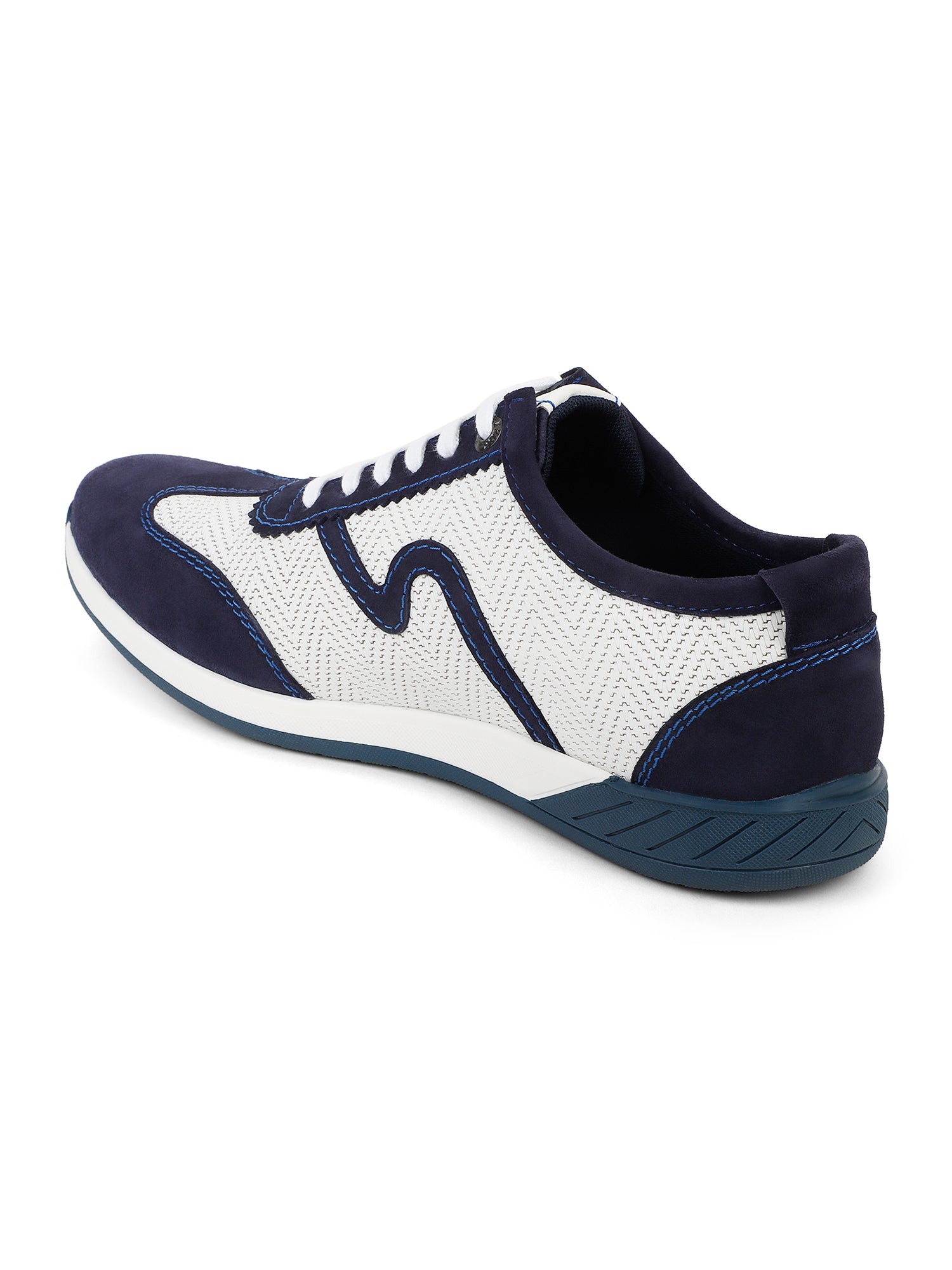EZOK Men’s Casual Lace-Up Shoes | Premium Leather Upper | White & Navy Colour | Comfortable TPR Sole | Everyday & Office Wear