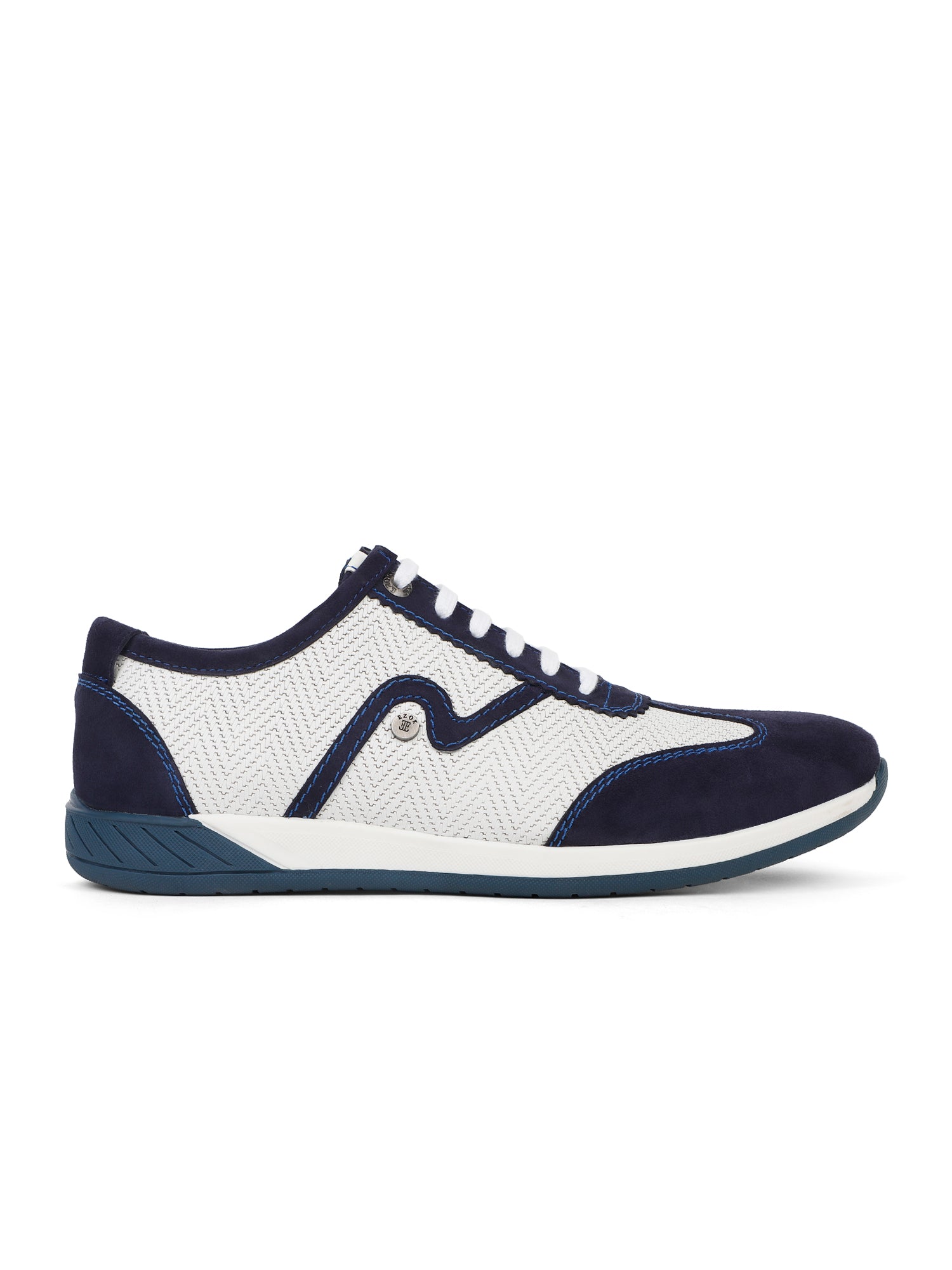 EZOK Men’s Casual Lace-Up Shoes | Premium Leather Upper | White & Navy Colour | Comfortable TPR Sole | Everyday & Office Wear