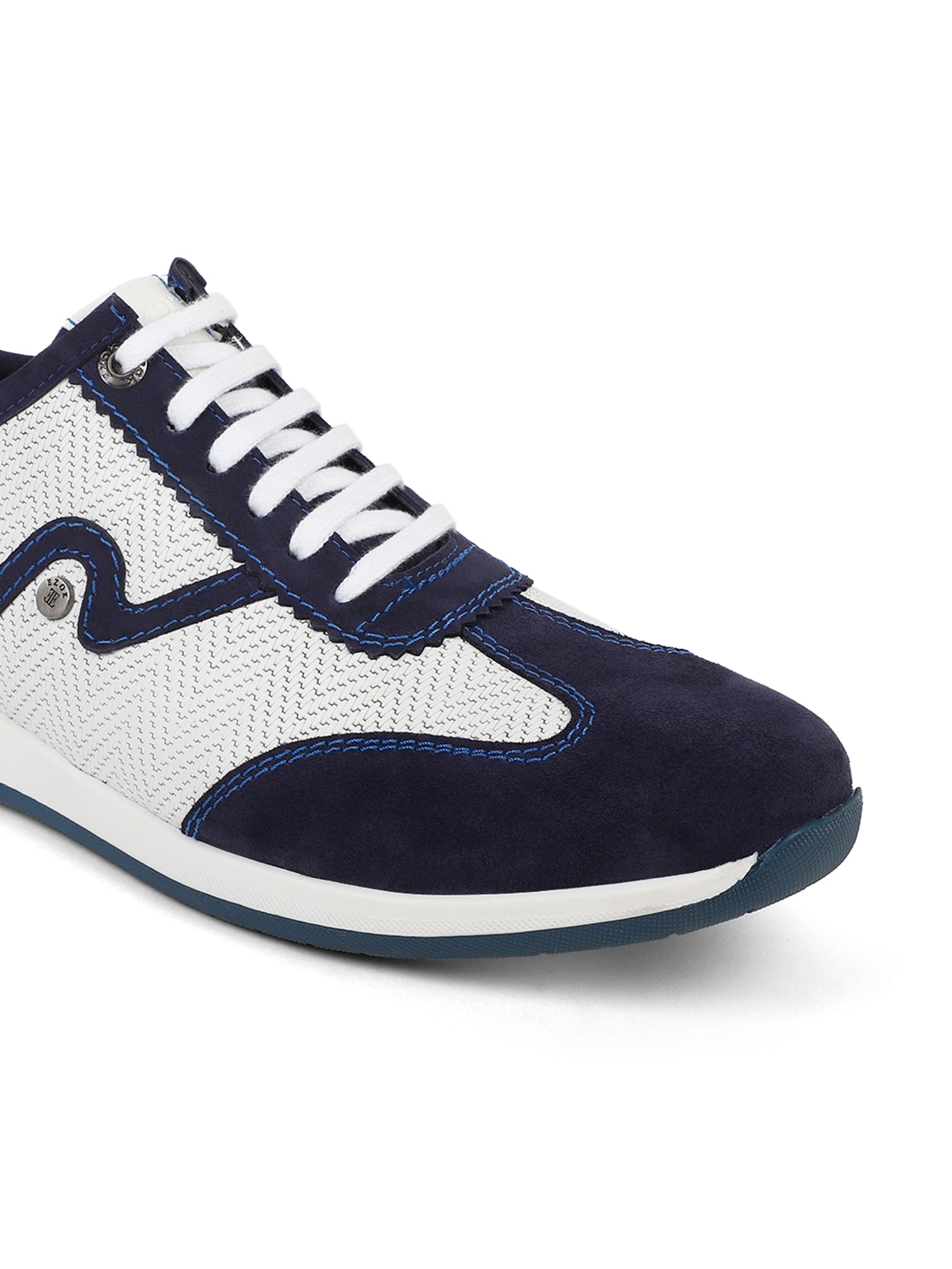 EZOK Men’s Casual Lace-Up Shoes | Premium Leather Upper | White & Navy Colour | Comfortable TPR Sole | Everyday & Office Wear