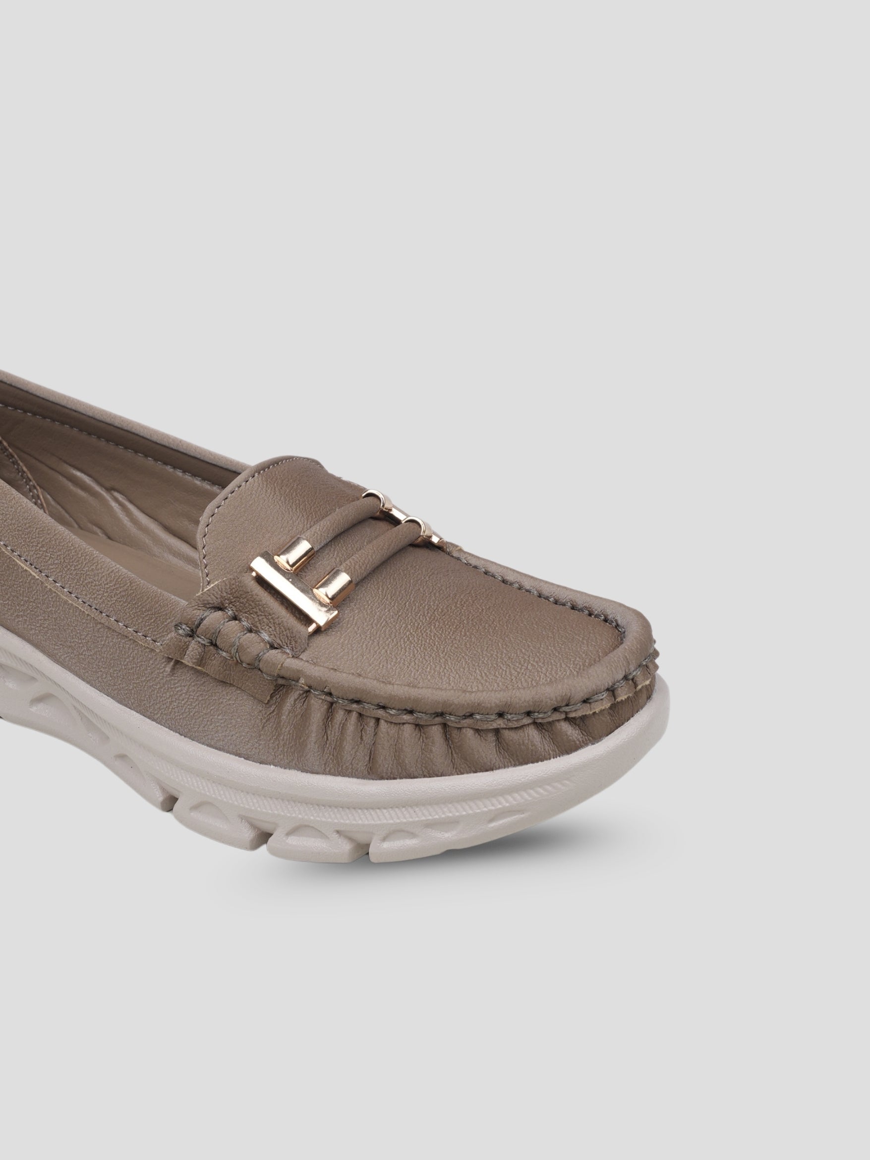 JiveVibe by Ezok Women Grey Textured Synthetic Loafers with Metallic Detail