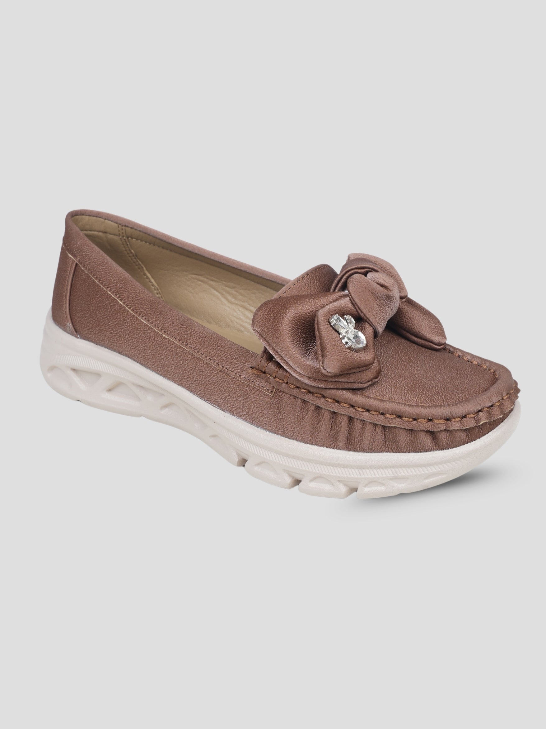 JiveVibe by Ezok Women Brown Synthetic Slip-On Casual Shoes with Bow Detail