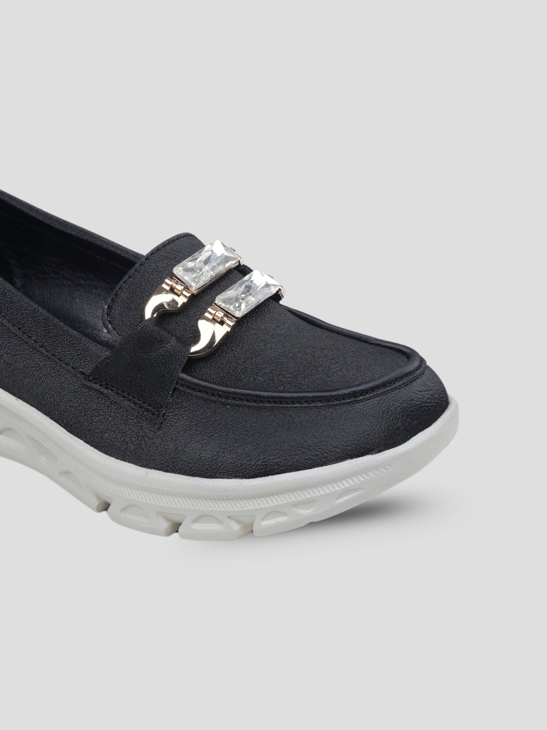 JiveVibe by Ezok Women Black Synthetic Slip-On Casual Shoes with Metal Detail
