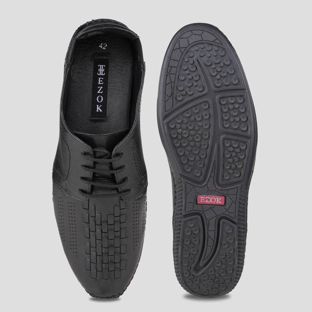 Ezok Black Casual Leather Shoes For Men