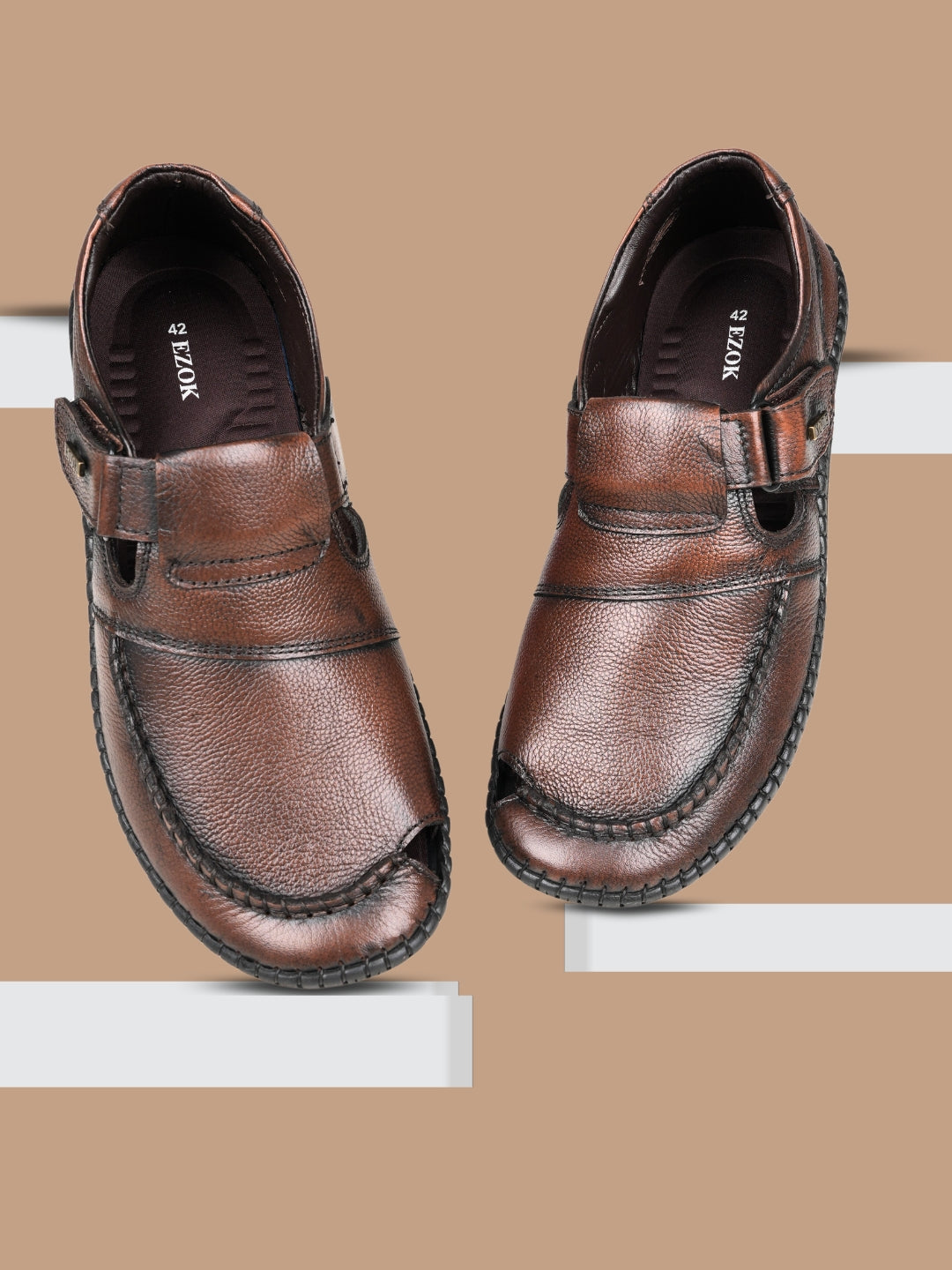 Ezok Brown Leather Slip on Casual Shoes