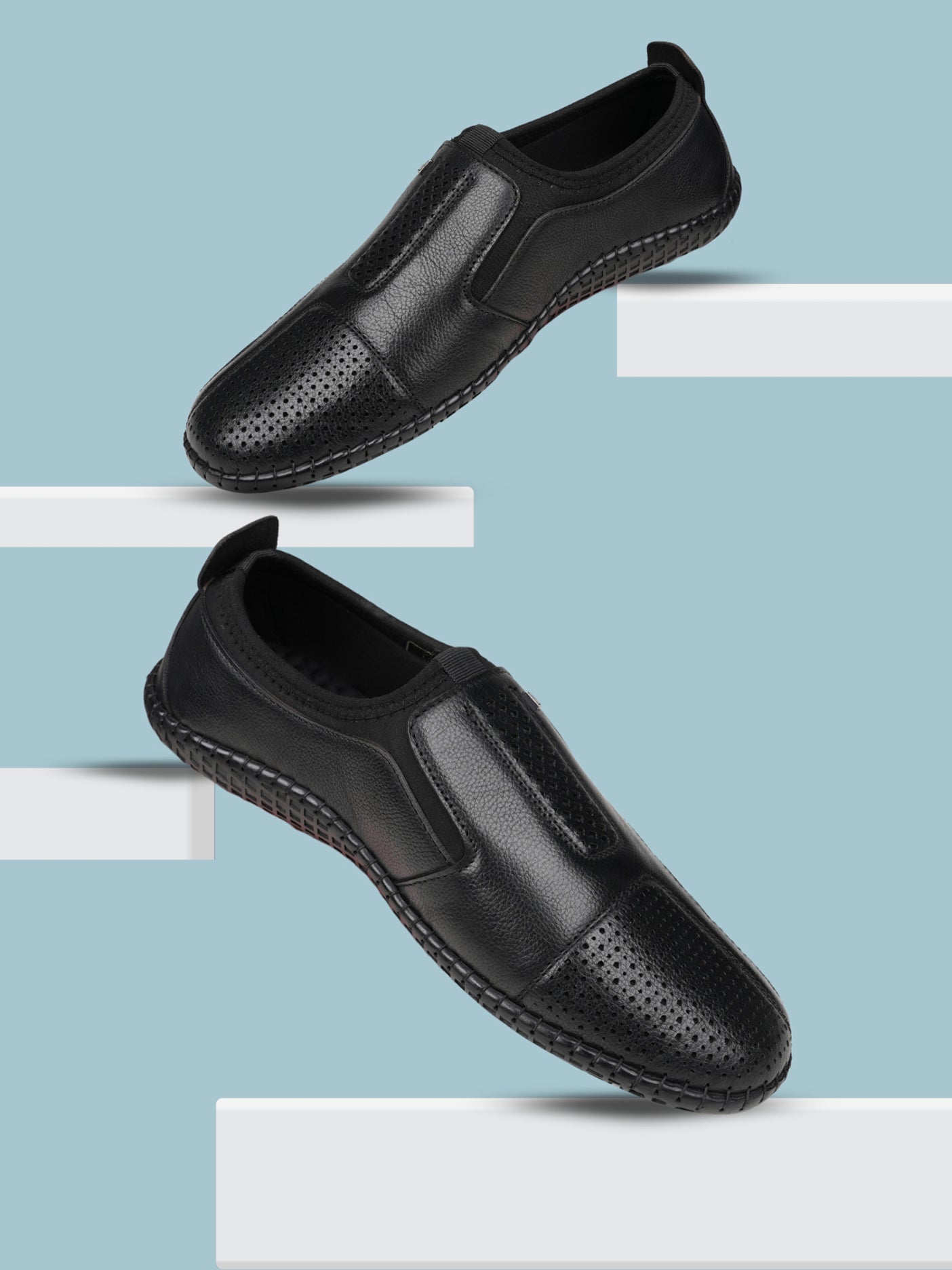 Ezok Black Leather Slip on Casual Shoes