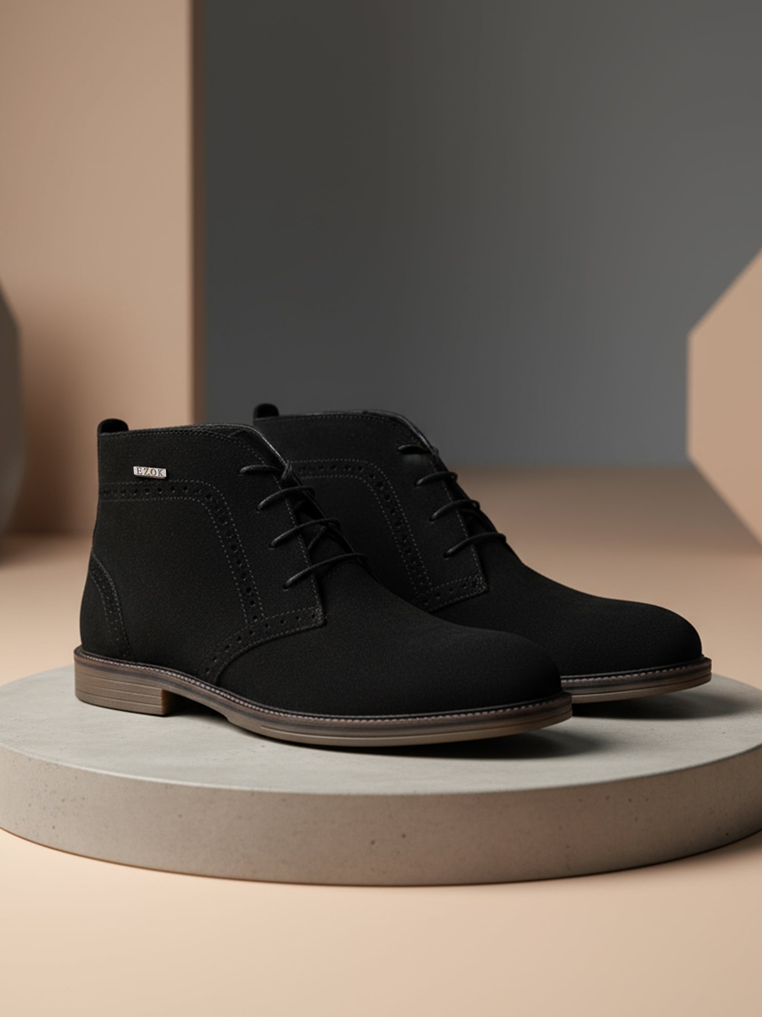 EZOK Men’s Snuff-Black Leather Lace-Up Boots | Premium Leather | Durable TPR Sole | Casual & Semi-Casual Wear