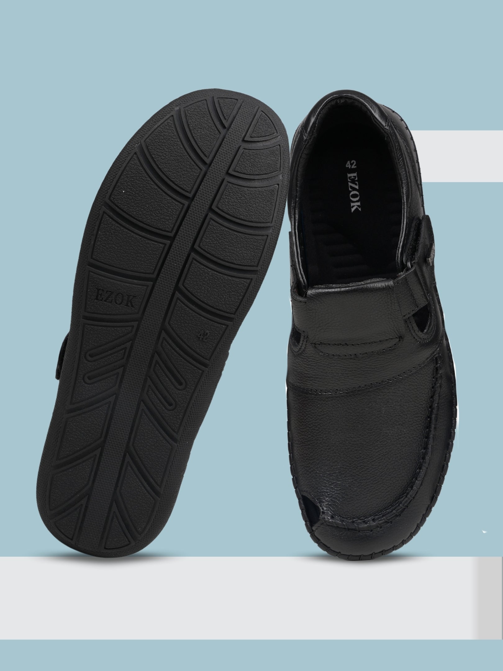 Ezok Black Leather Slip on Casual Shoes