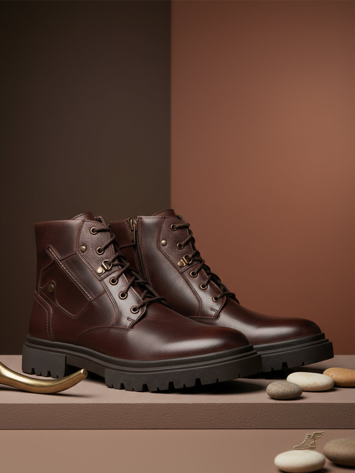EZOK Men’s Brown Leather Lace-Up Boots | Premium Leather | Durable TPR Sole | Casual & Semi-Casual Wear