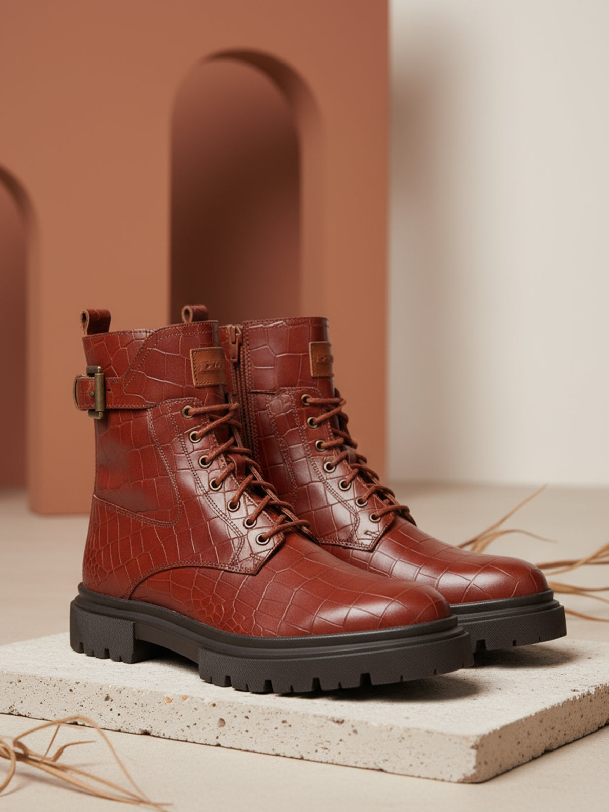 EZOK Men’s Tan Leather Lace-Up Boots | Premium Leather | Durable TPR Sole | Casual & Semi-Casual Wear