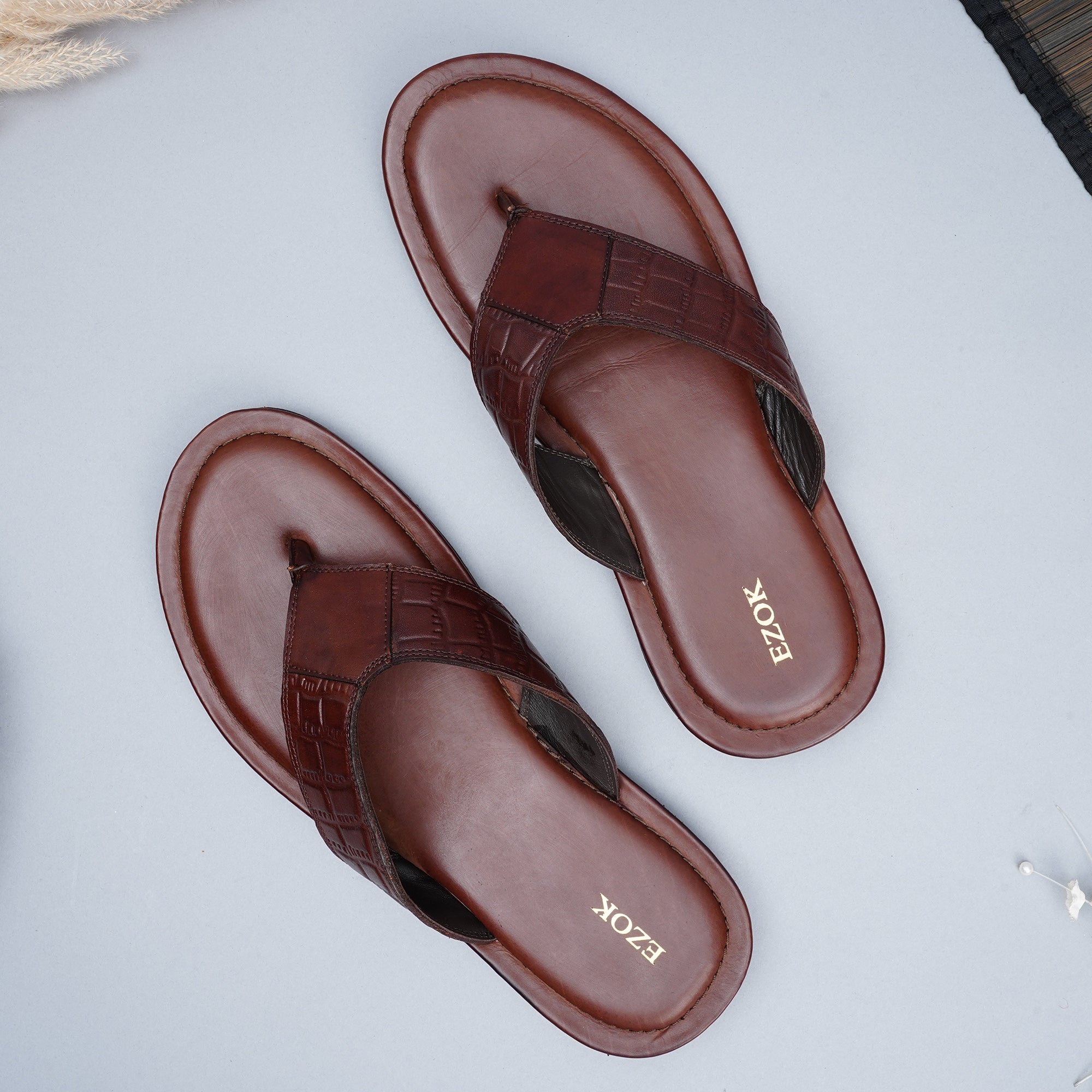 Ezok Men Leather Brown Sandals