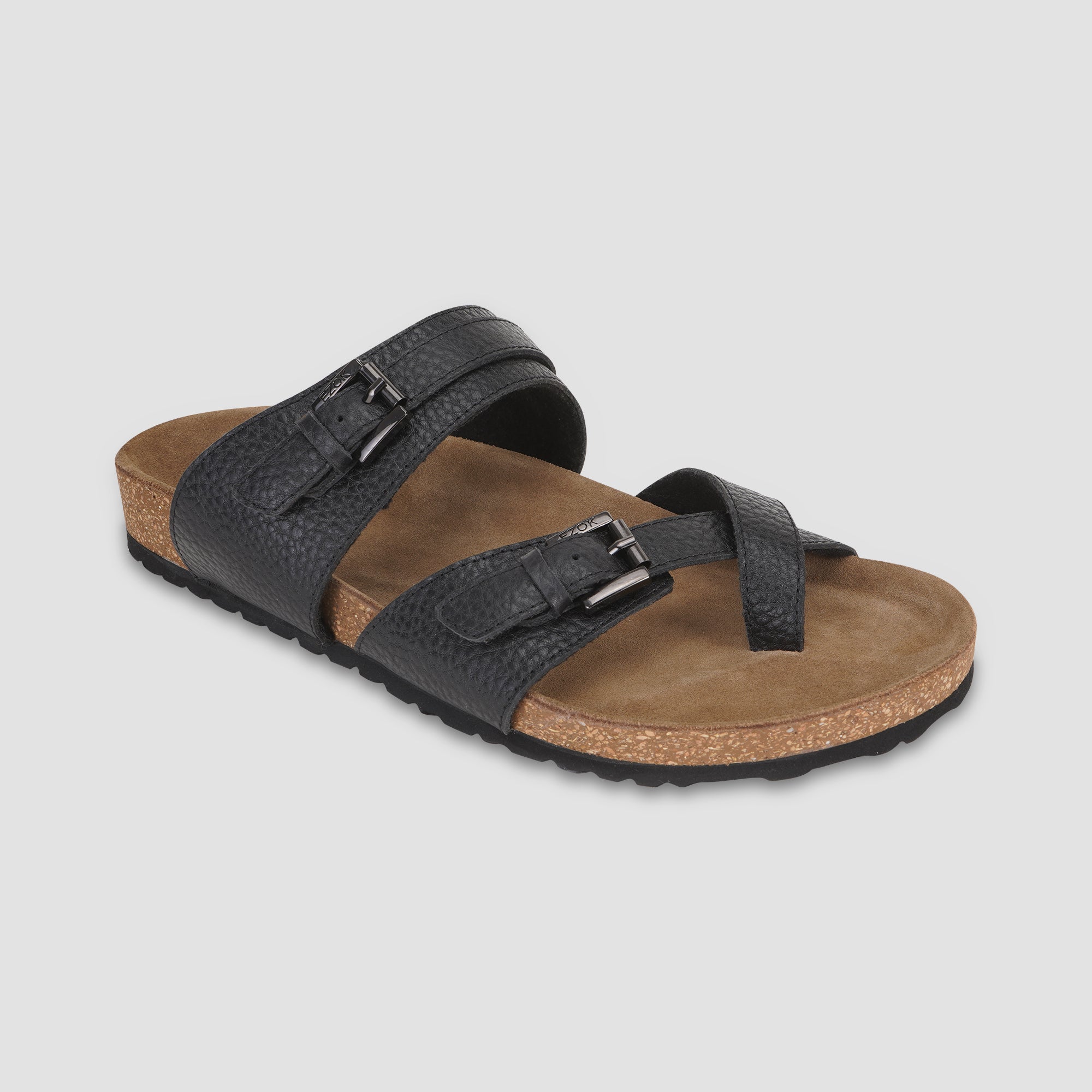 Ezok Black Leather Sandal For Men