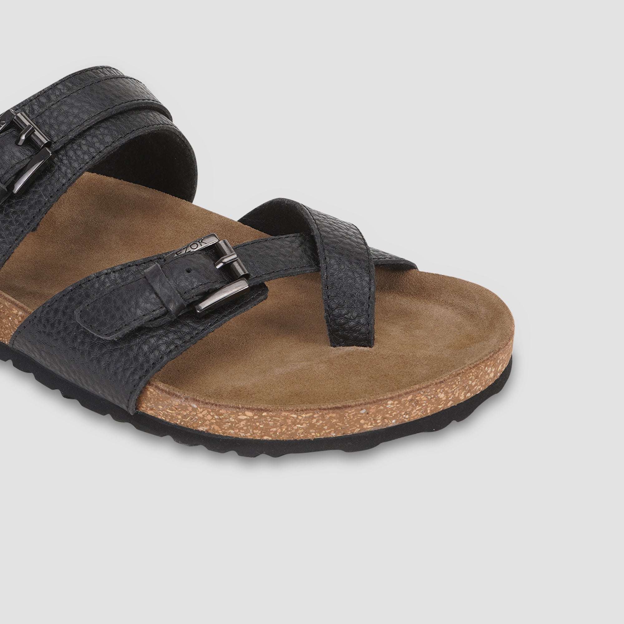 Ezok Black Leather Sandal For Men