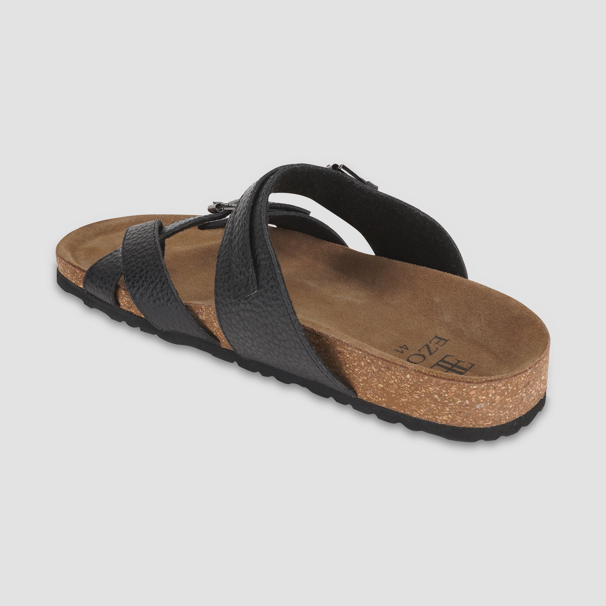 Ezok Black Leather Sandal For Men