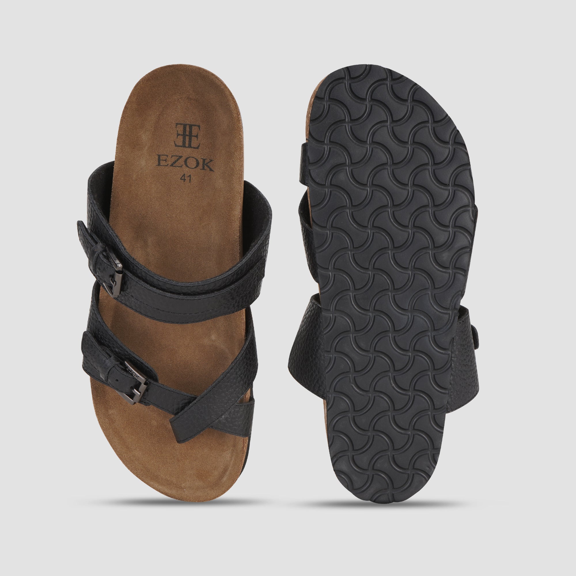 Ezok Black Leather Sandal For Men