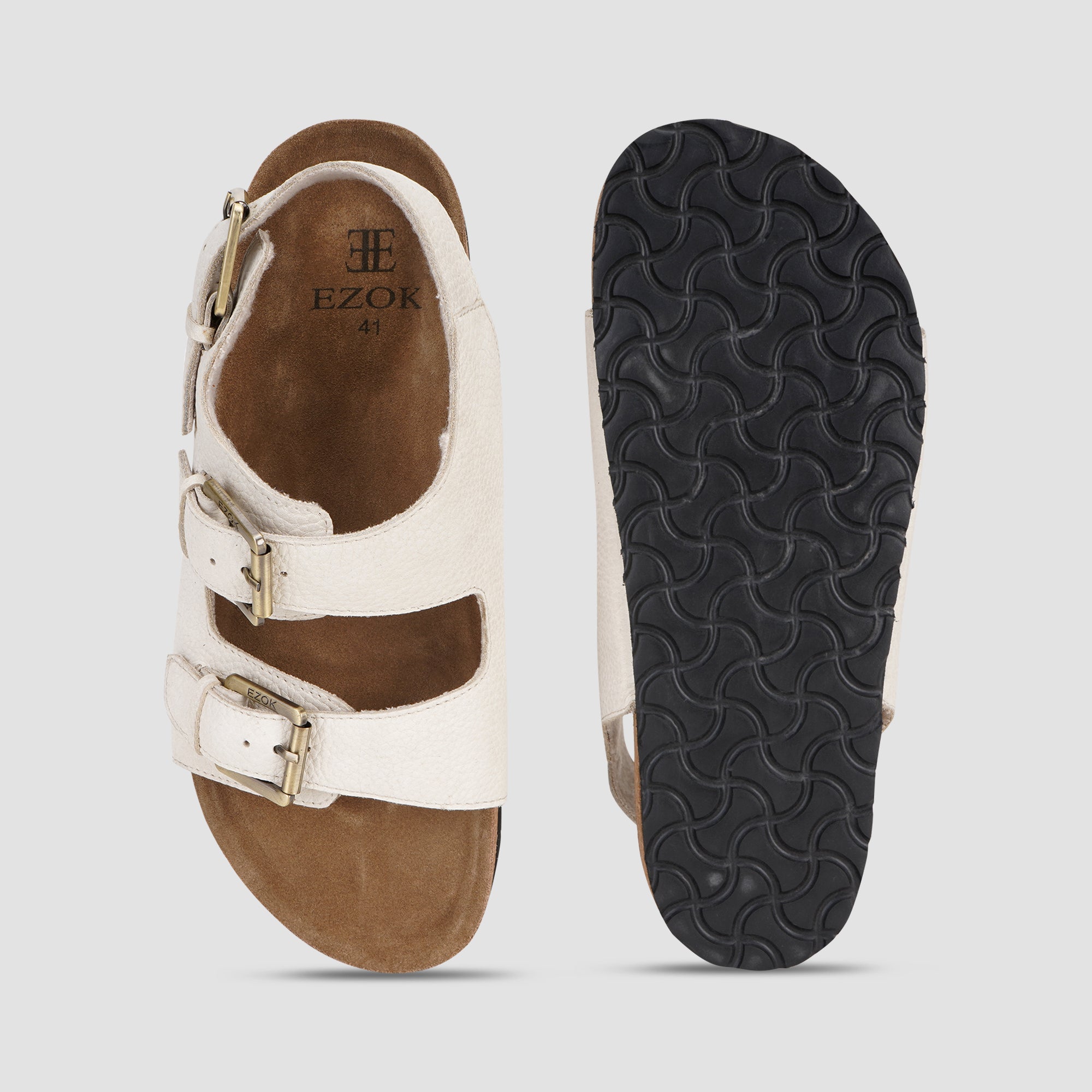 Ezok White Leather Sandal For Men