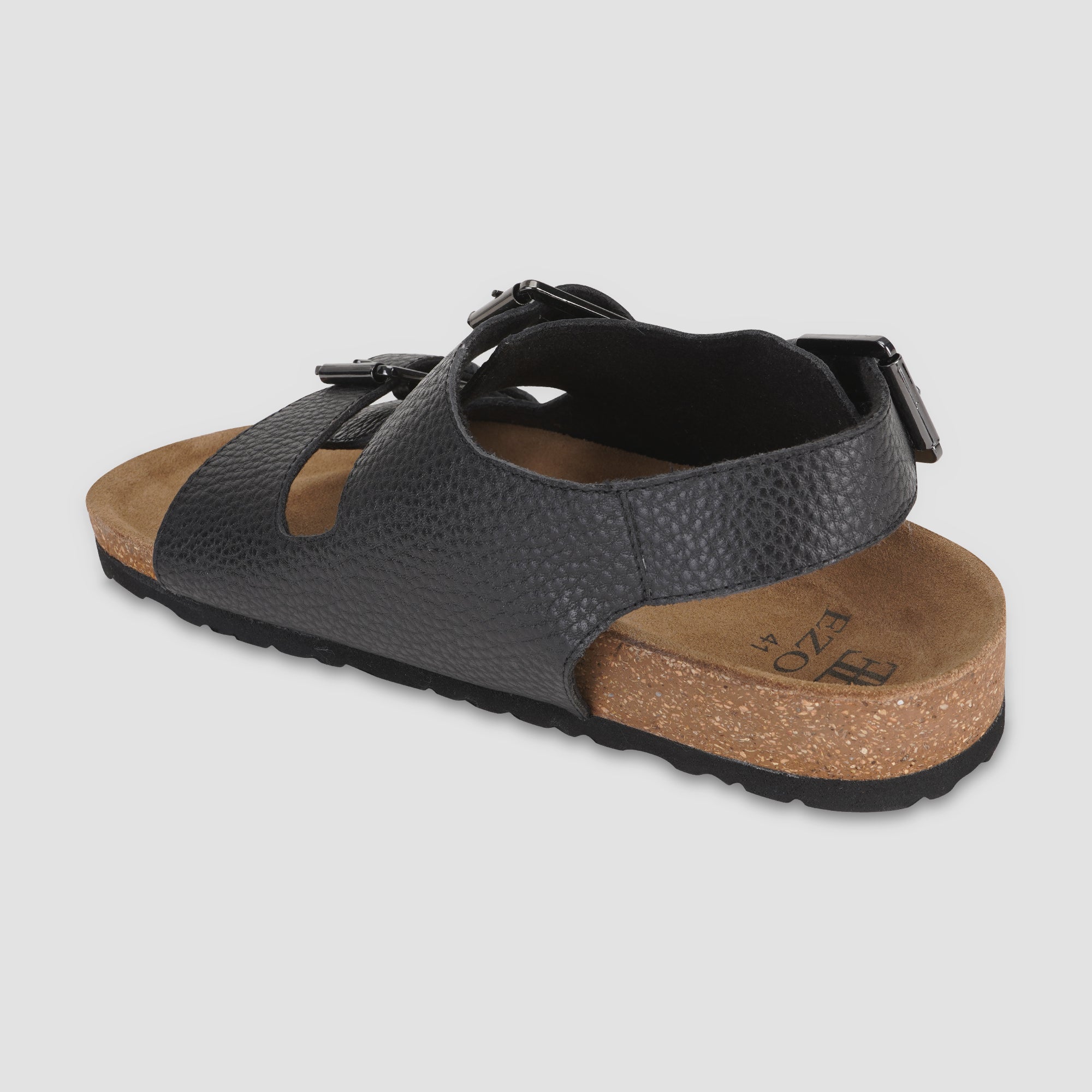 Ezok Black Leather Sandal For Men