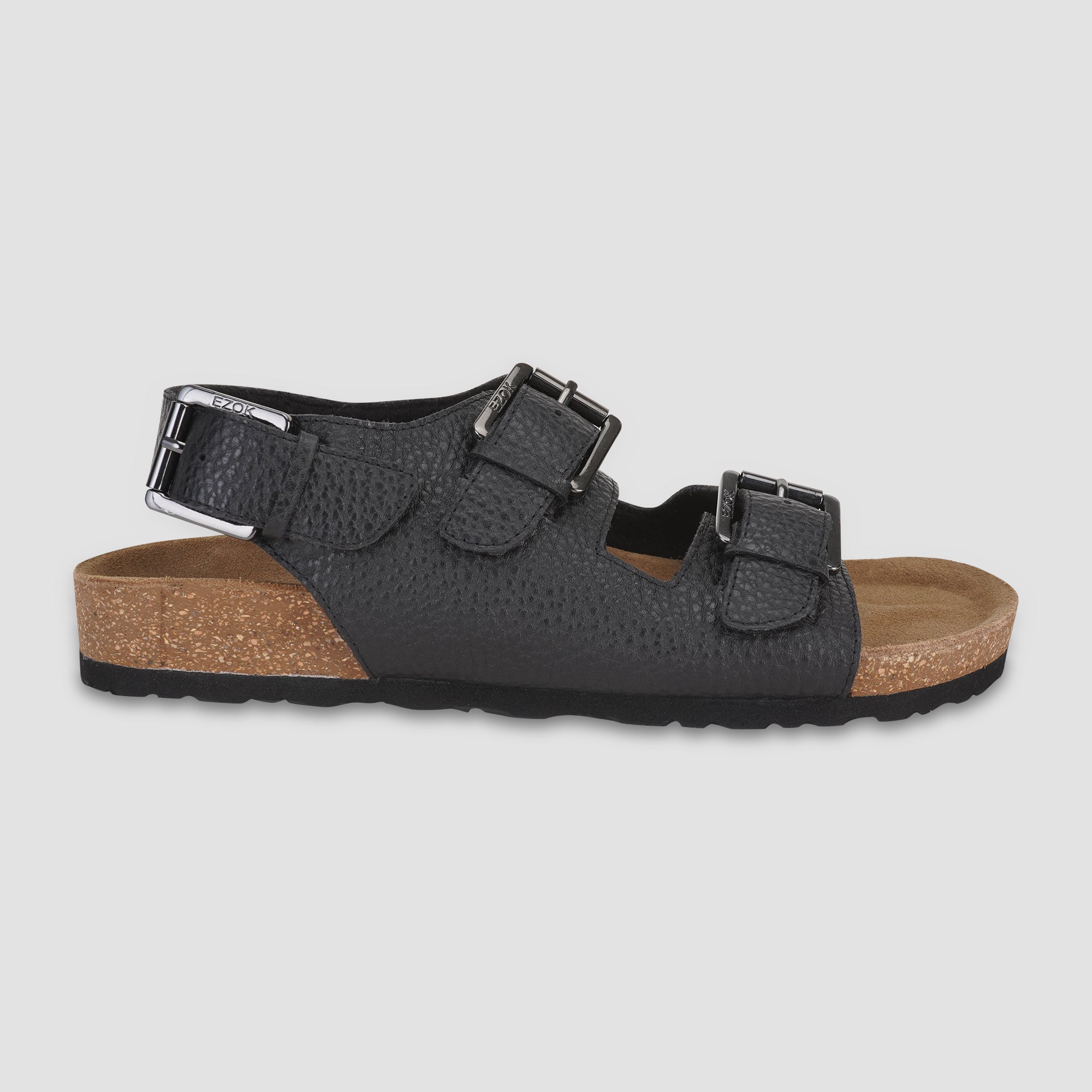 Ezok Black Leather Sandal For Men