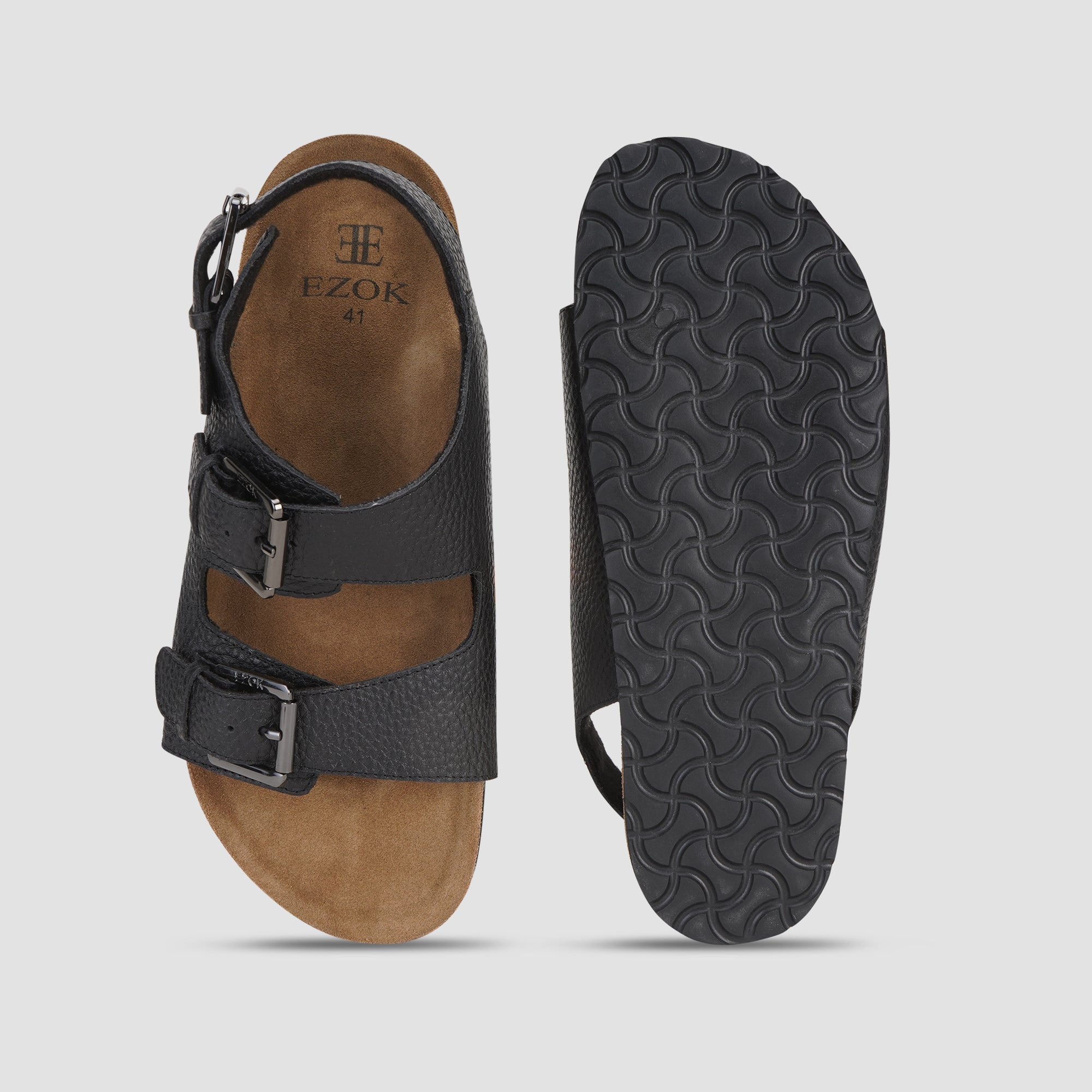 Ezok Black Leather Sandal For Men
