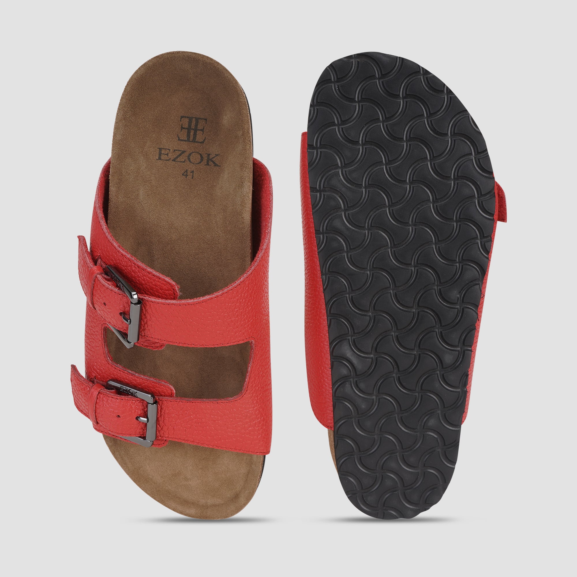 Ezok Red Leather Sandal For Men