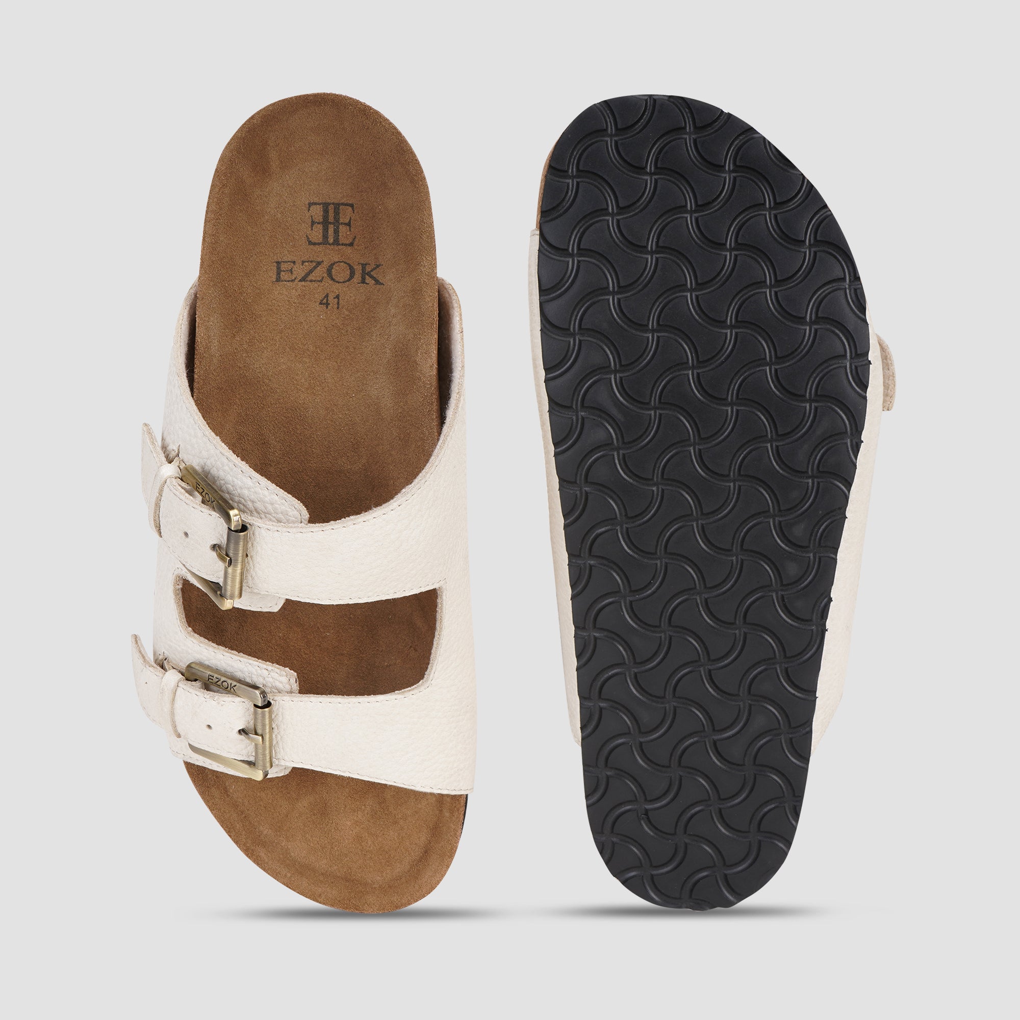 Ezok Beige Leather Sandal For Men